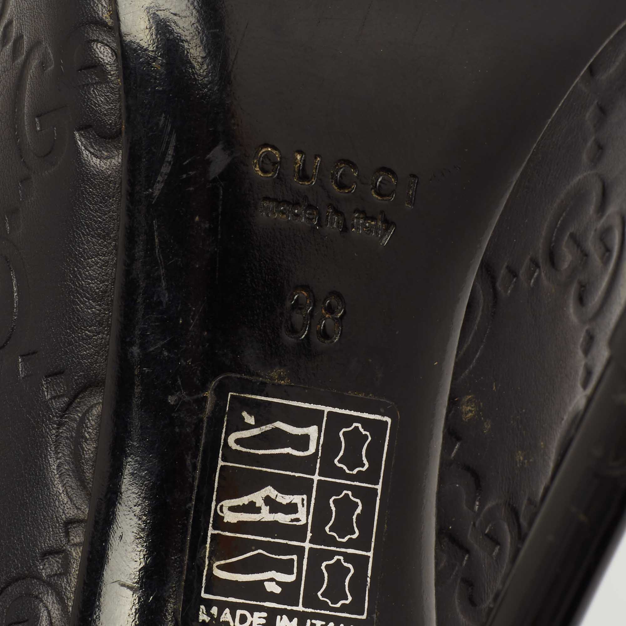 Gucci Black Guccissima Leather Open Toe Pumps Size 38
