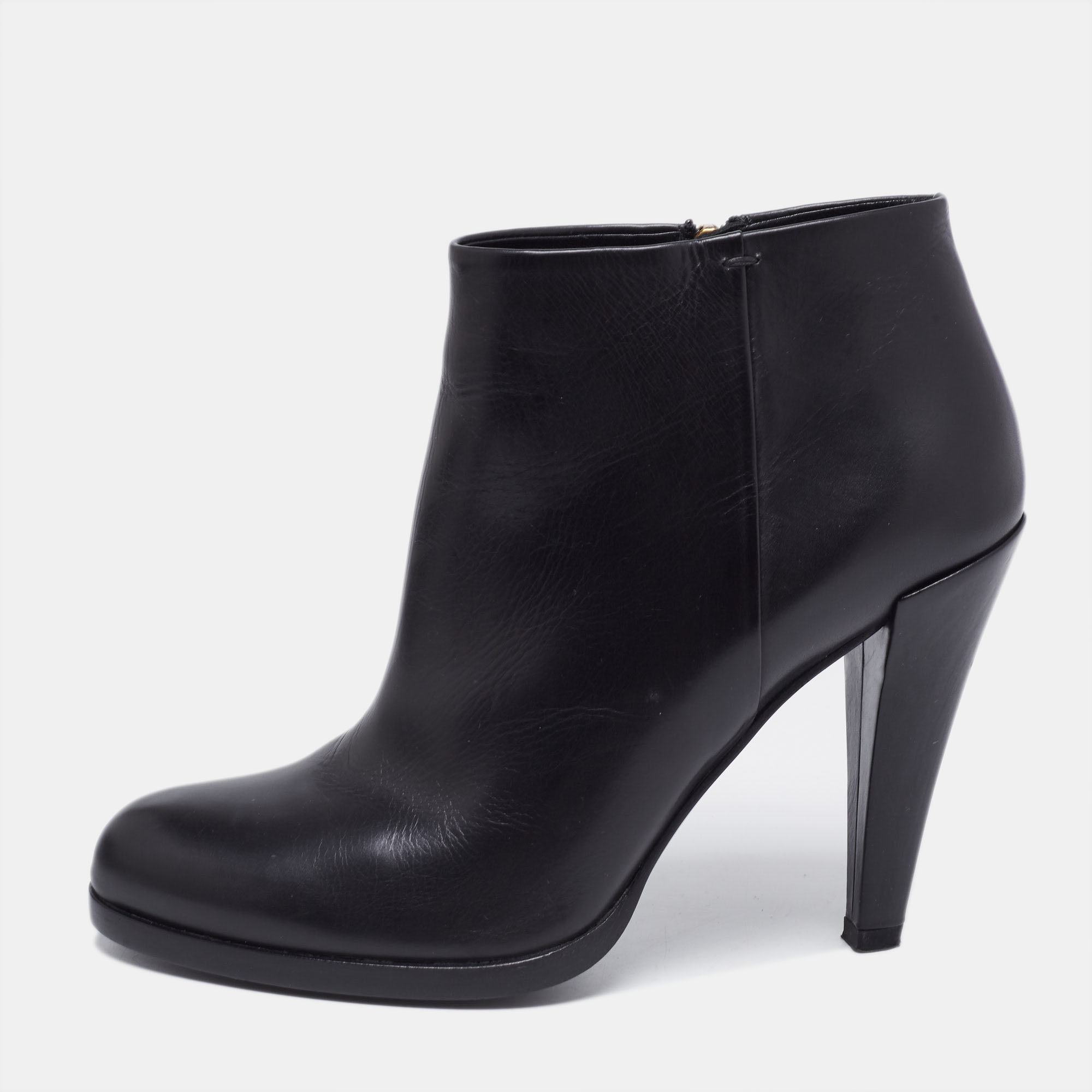 Gucci Black Leather Block Heel Ankle Boots Size 38.5