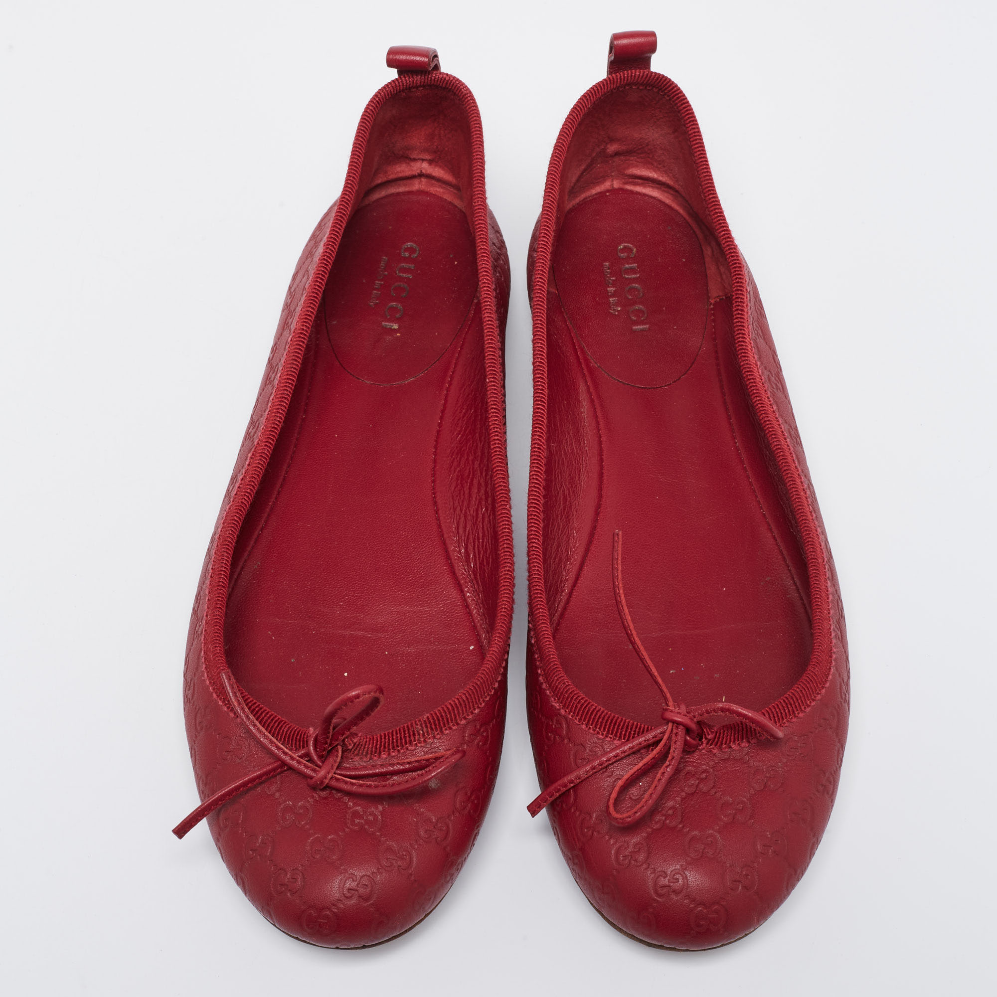 Gucci Red Microguccissima Leather Bow Detail Ballet Flats Size 35.5