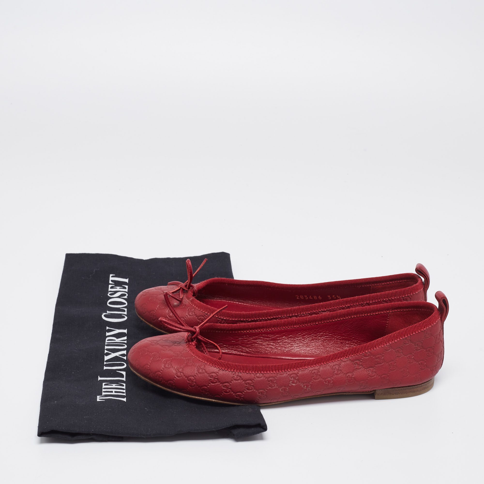 Gucci Red Microguccissima Leather Bow Detail Ballet Flats Size 35.5
