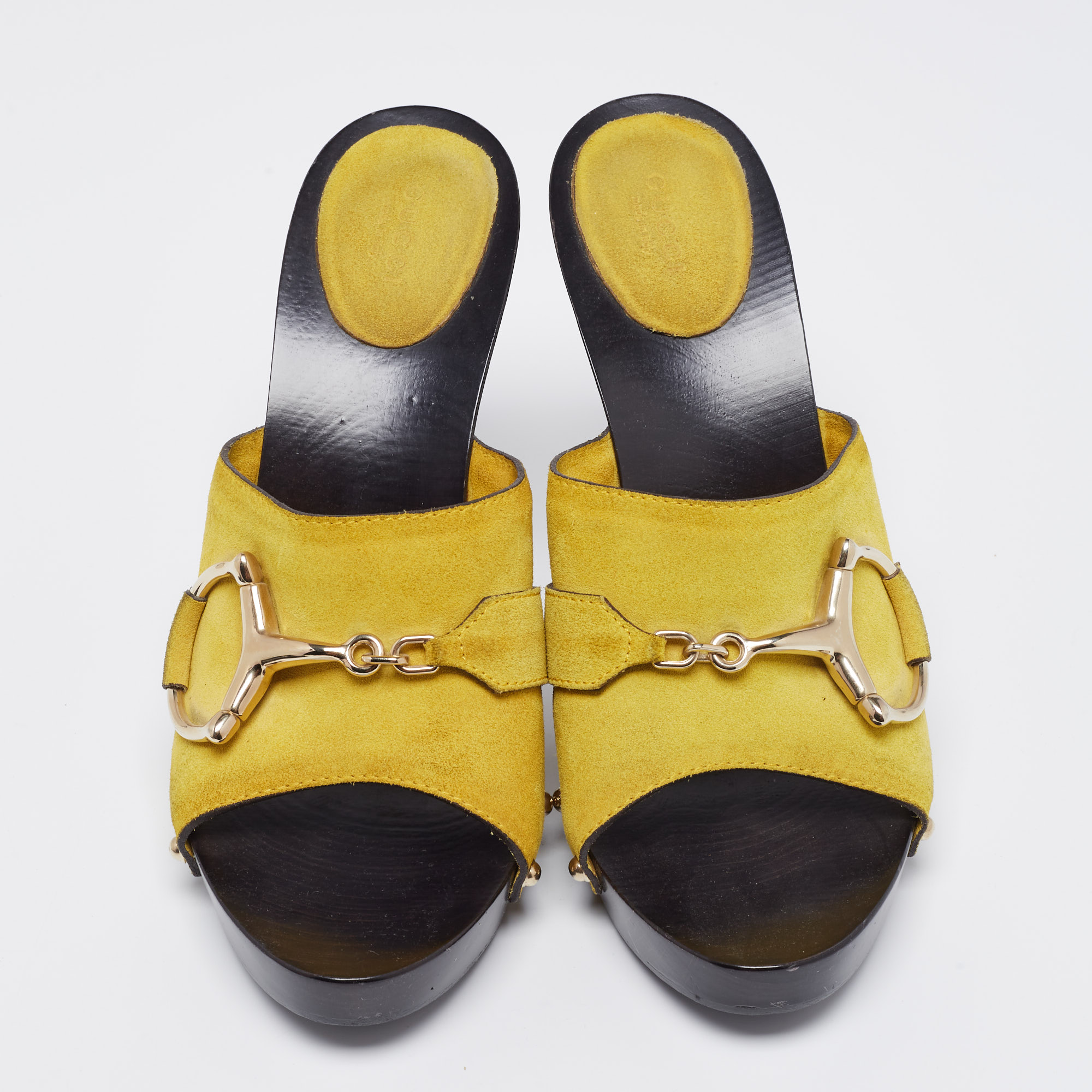 Gucci Yellow Suede Icon Bit Clog Sandals Size 40.5