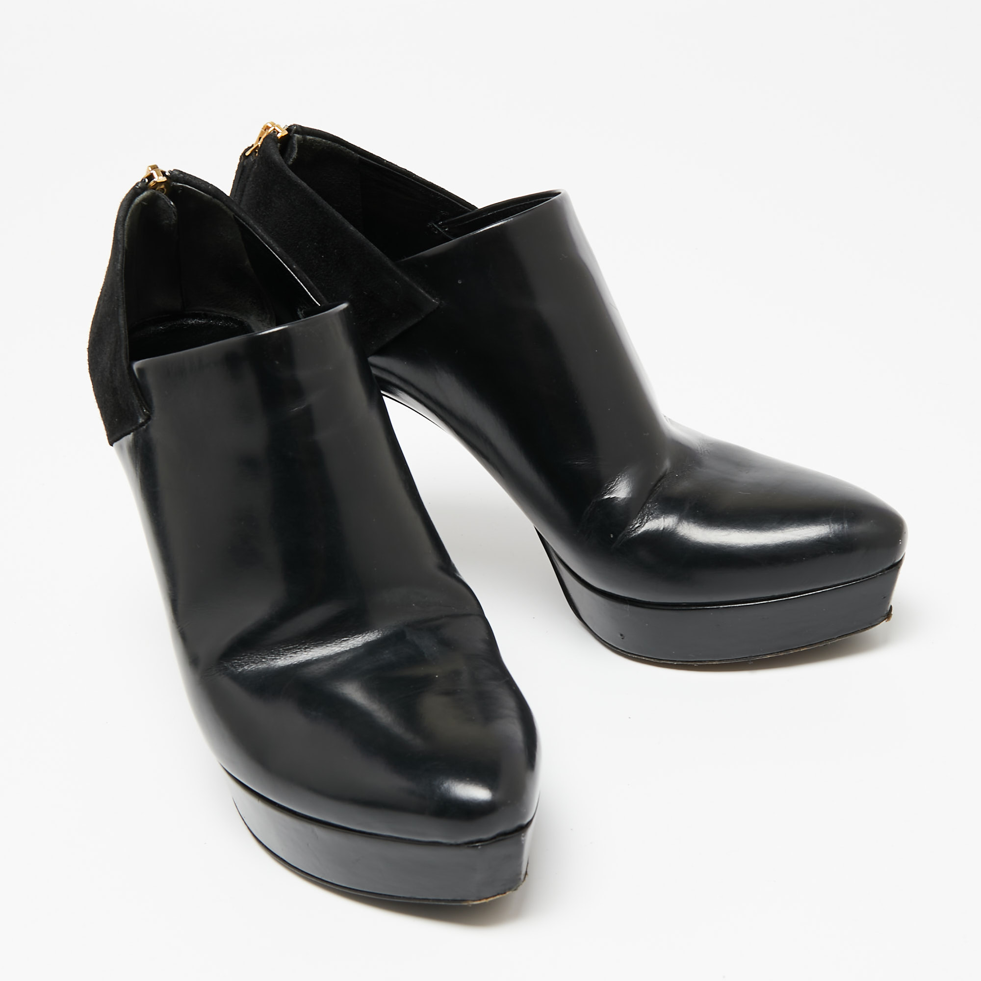 Gucci  Black Suede And Patent Leather Booties Size 37.5