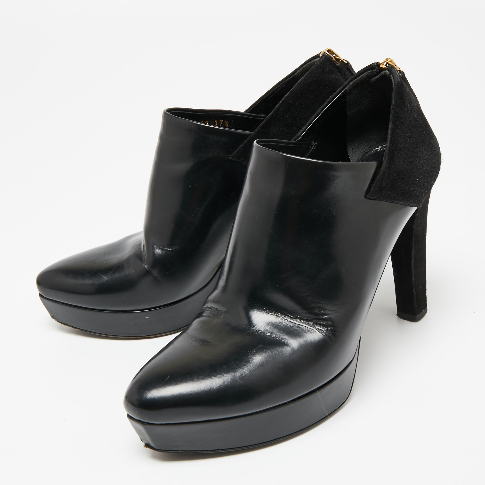 Gucci  Black Suede And Patent Leather Booties Size 37.5