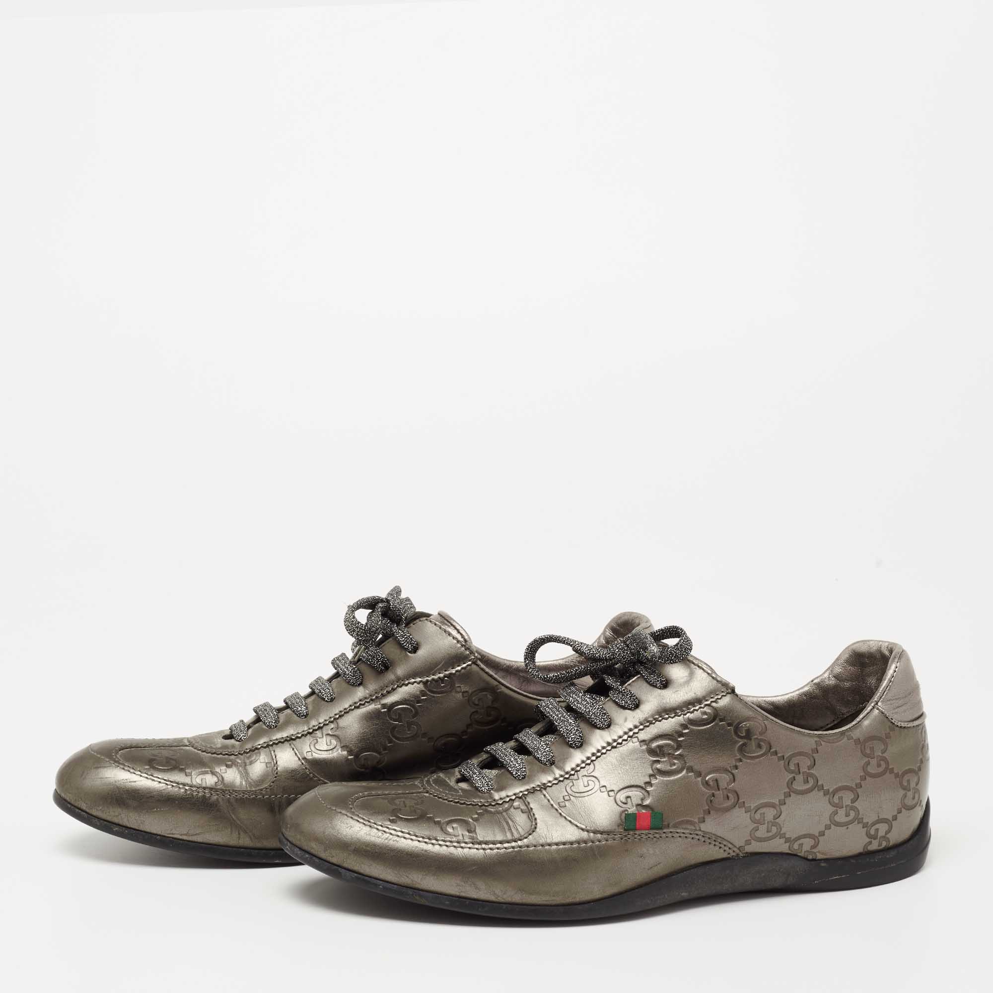 Gucci Metallic Bronze Guccissima Leather Low Top Sneakers Size 36.5