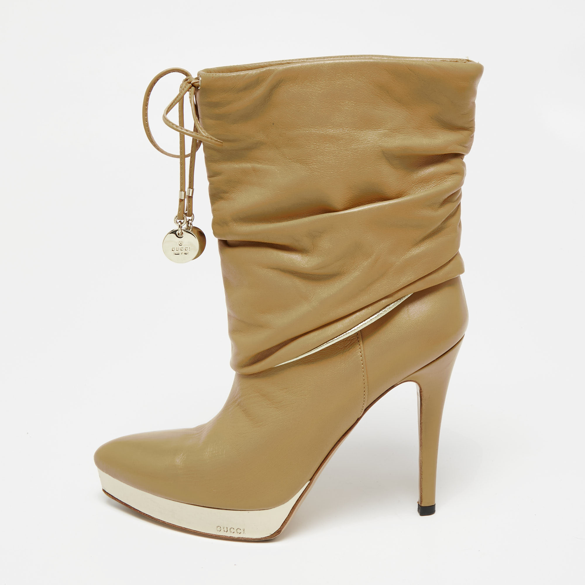 Gucci Beige Leather Platform Ankle Boots Size 36