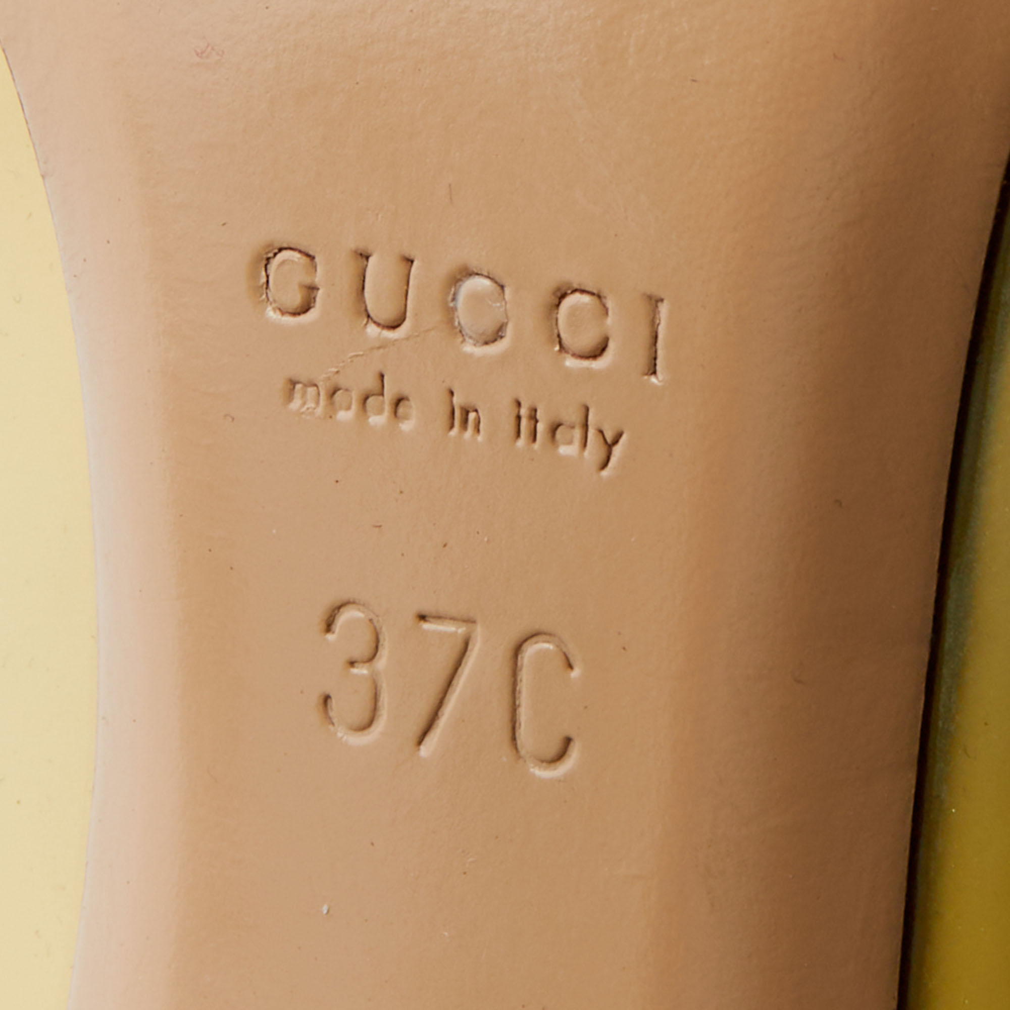 Gucci Yellow Patent Leather Horsebit Peep Toe Pumps Size 37