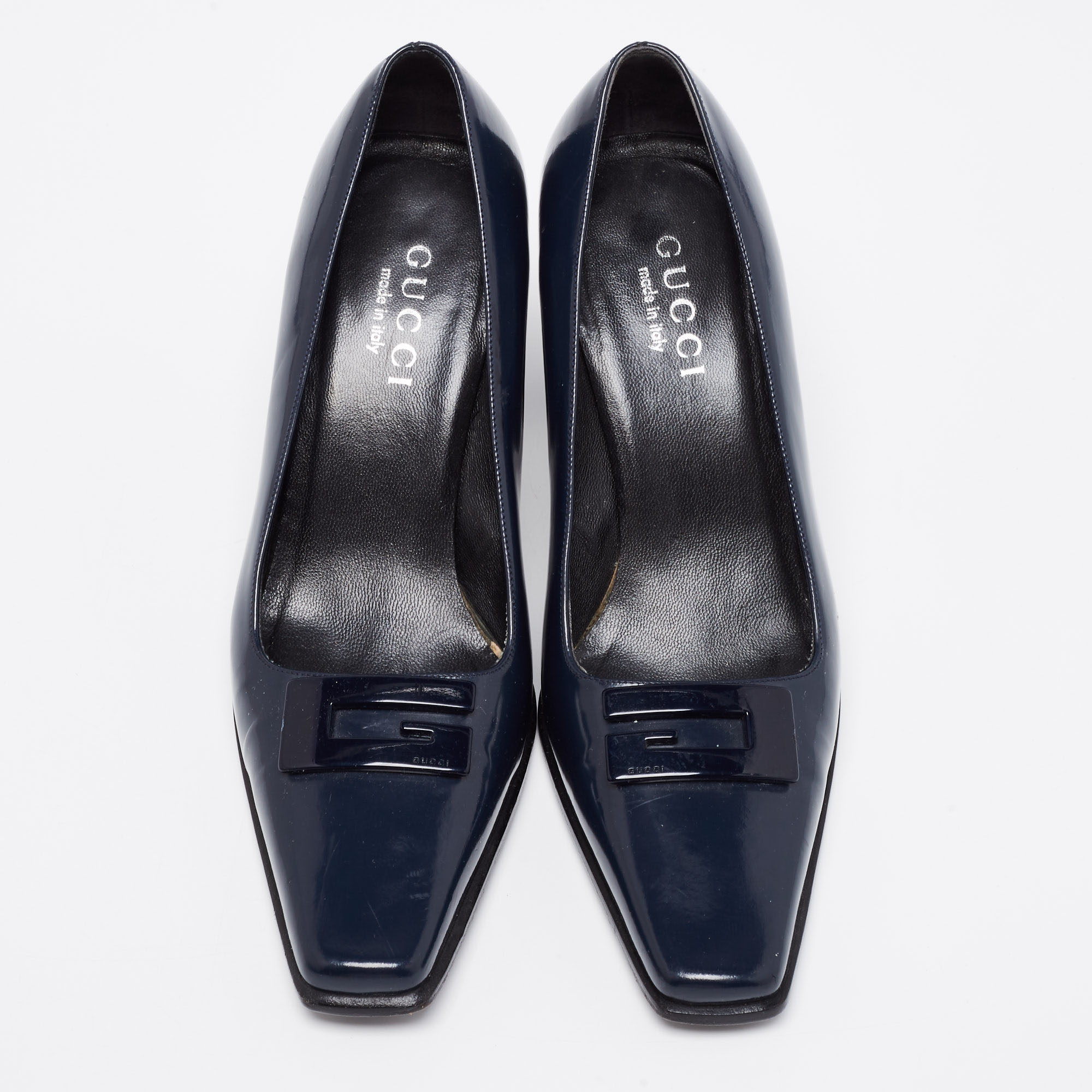 Gucci Midnight Blue Patent Leather Square-Toe Pumps Size 36.5