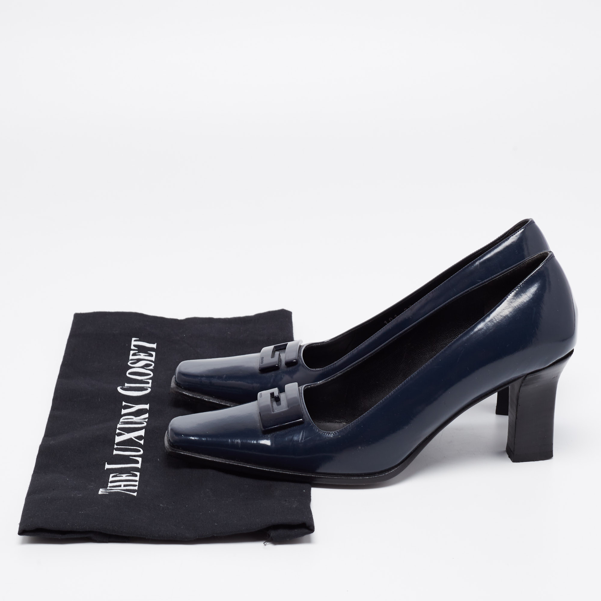 Gucci Midnight Blue Patent Leather Square-Toe Pumps Size 36.5