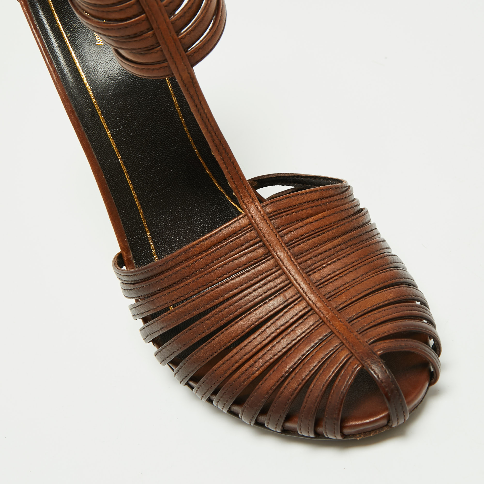 Gucci Brown Leather 'Inga' T-Strap Sandals Size 39