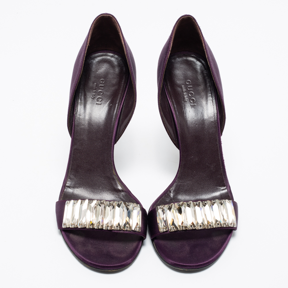 Gucci Purple Satin Crystal Embellished D'orsay Sandals Size 37.5