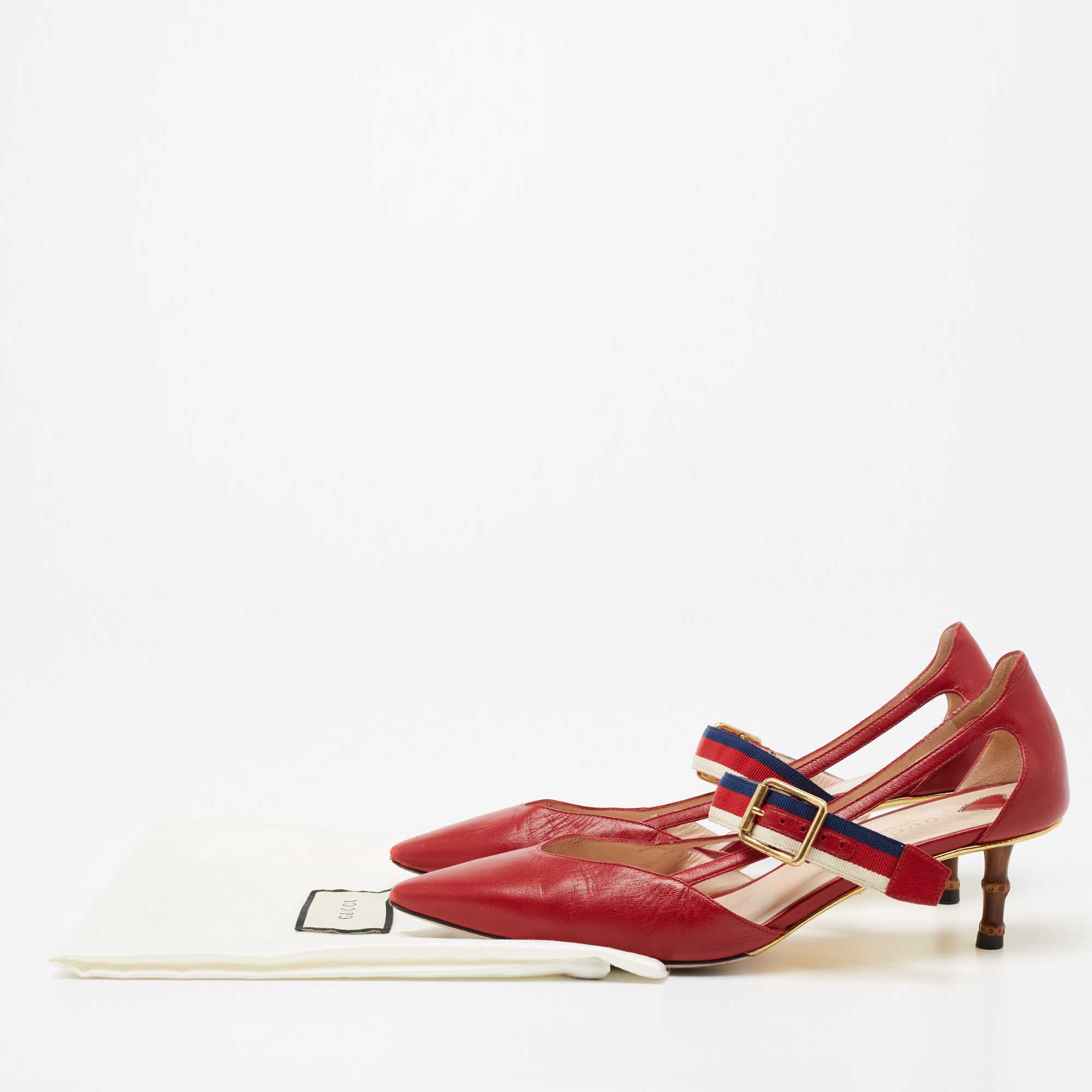 Gucci Red Leather Unia Mary Jane Pumps Size 38