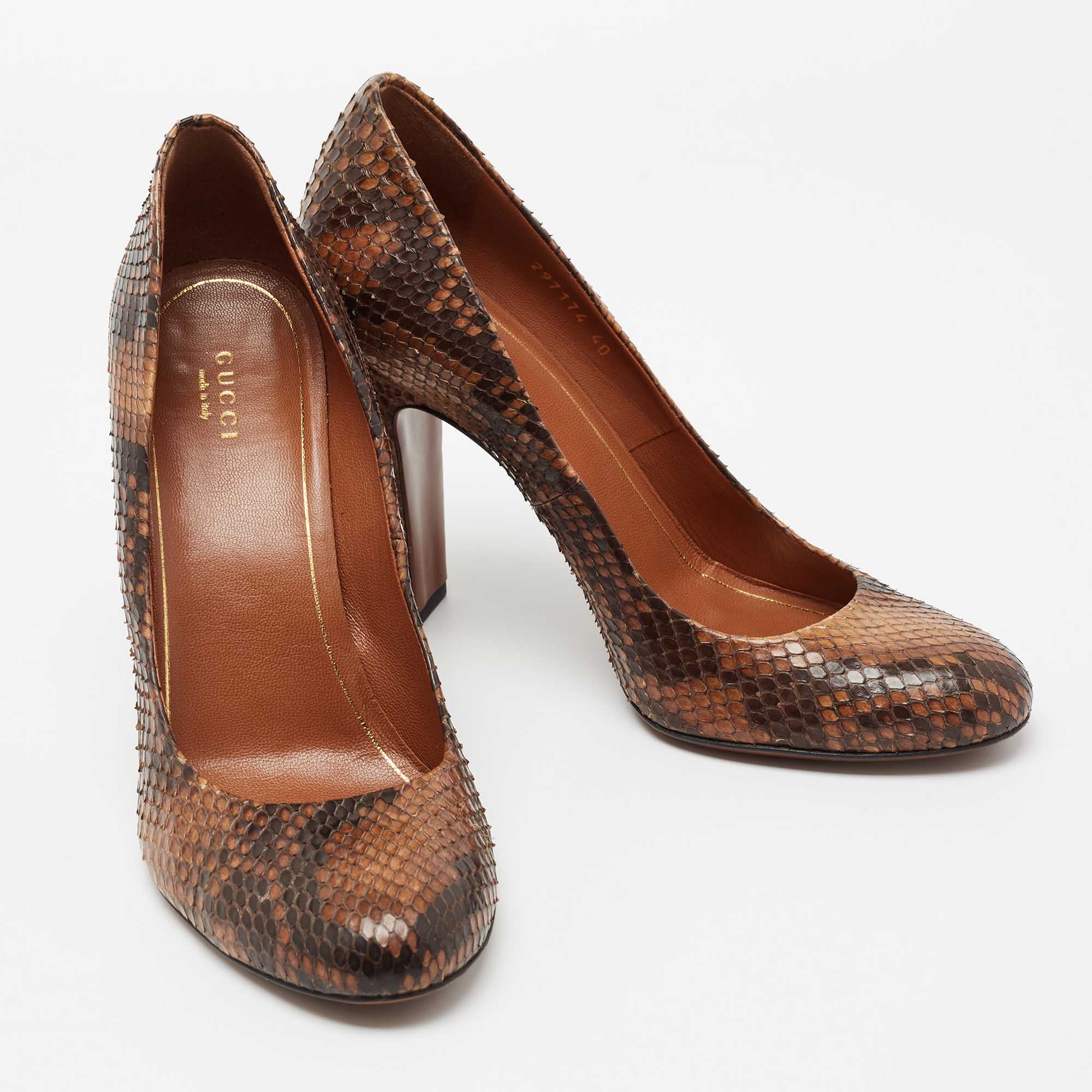 Gucci Brown/Black Python Leather Studded Heel Pumps Size 40
