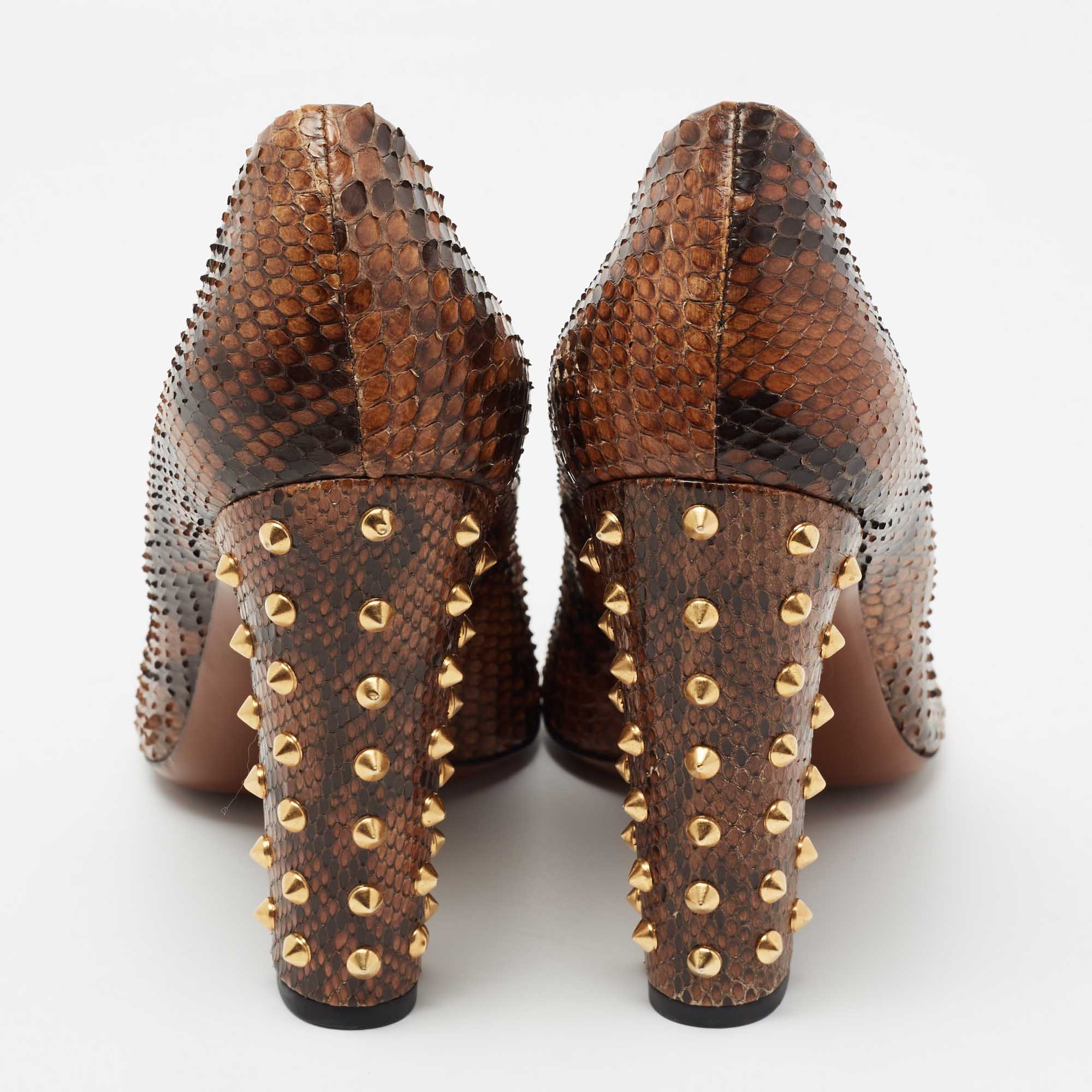 Gucci Brown/Black Python Leather Studded Heel Pumps Size 40