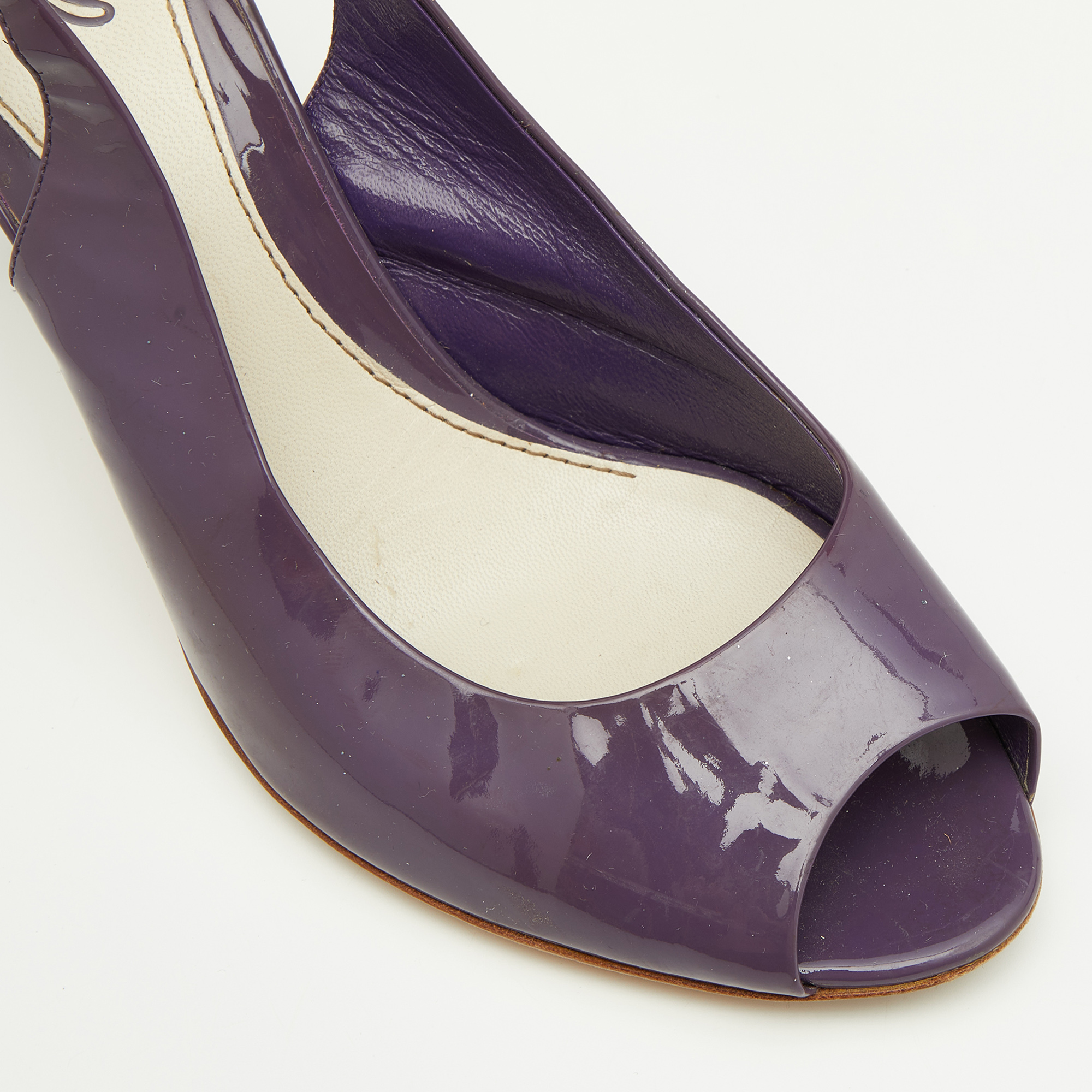 Gucci Purple Patent Leather Peep-Toe Slingback Sandals Size 38.5