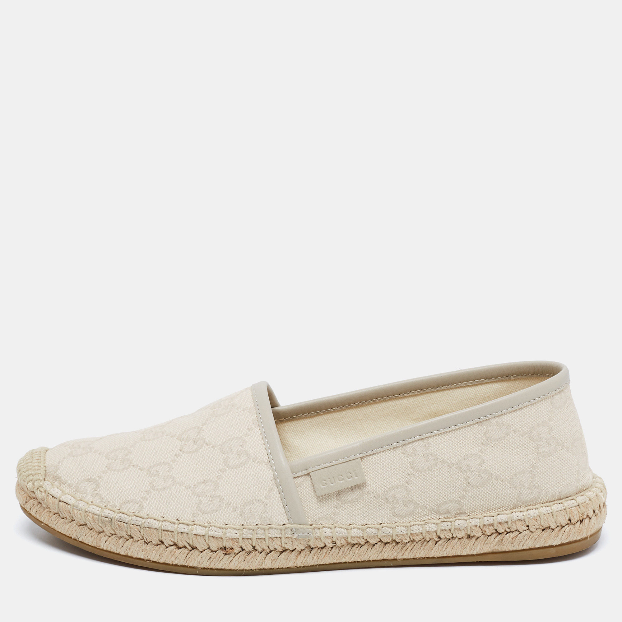 

Gucci Cream/Grey GG Leather And Canvas Espadrille Flats Size