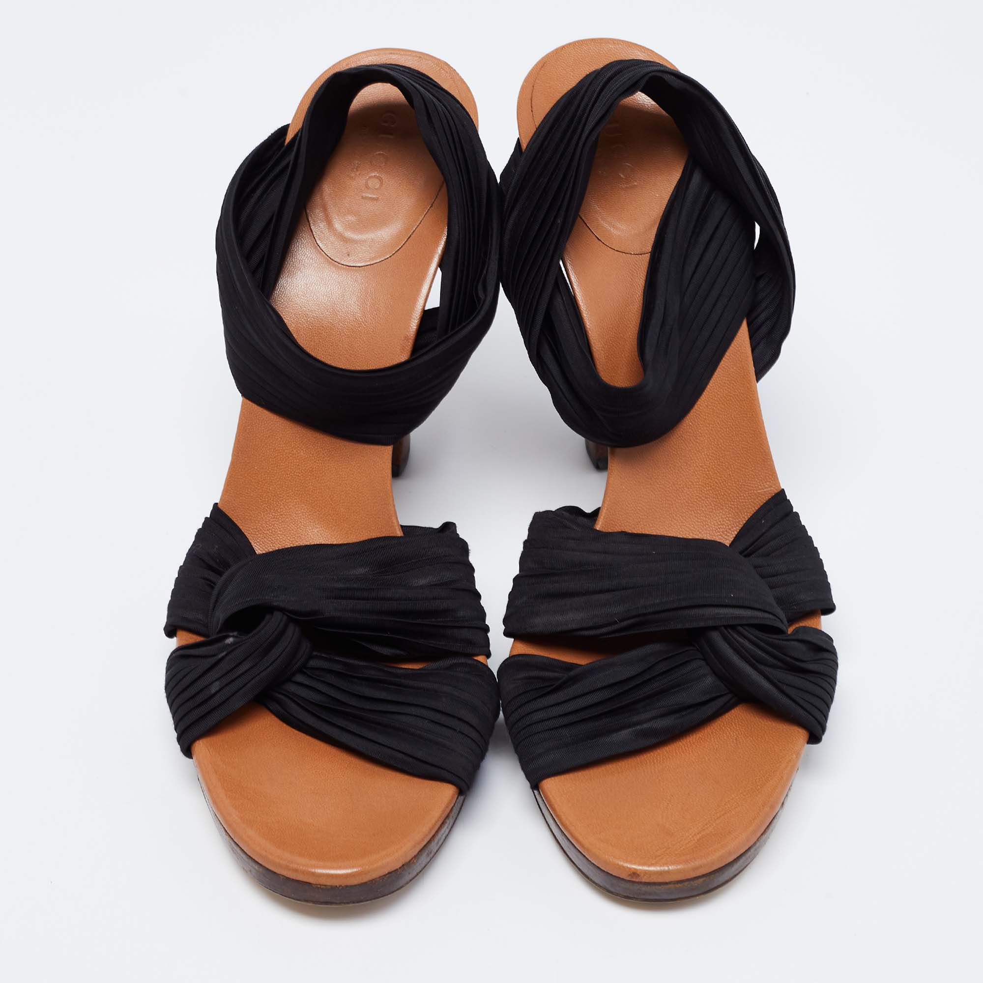 Gucci Black Pleated Fabric Platform Sandals Size 41