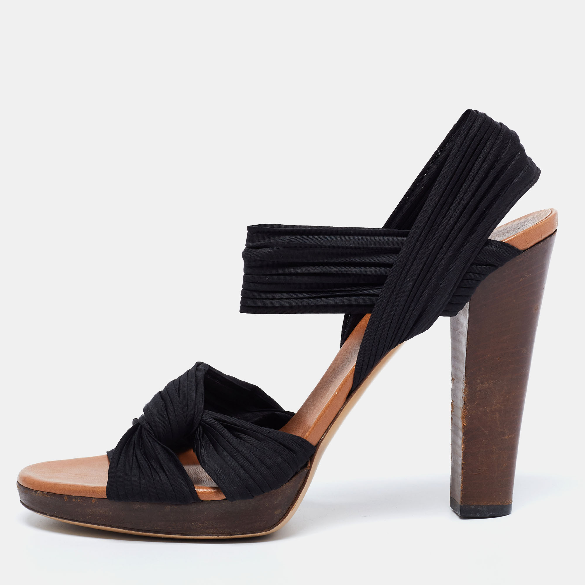 Gucci black pleated fabric platform sandals size 41