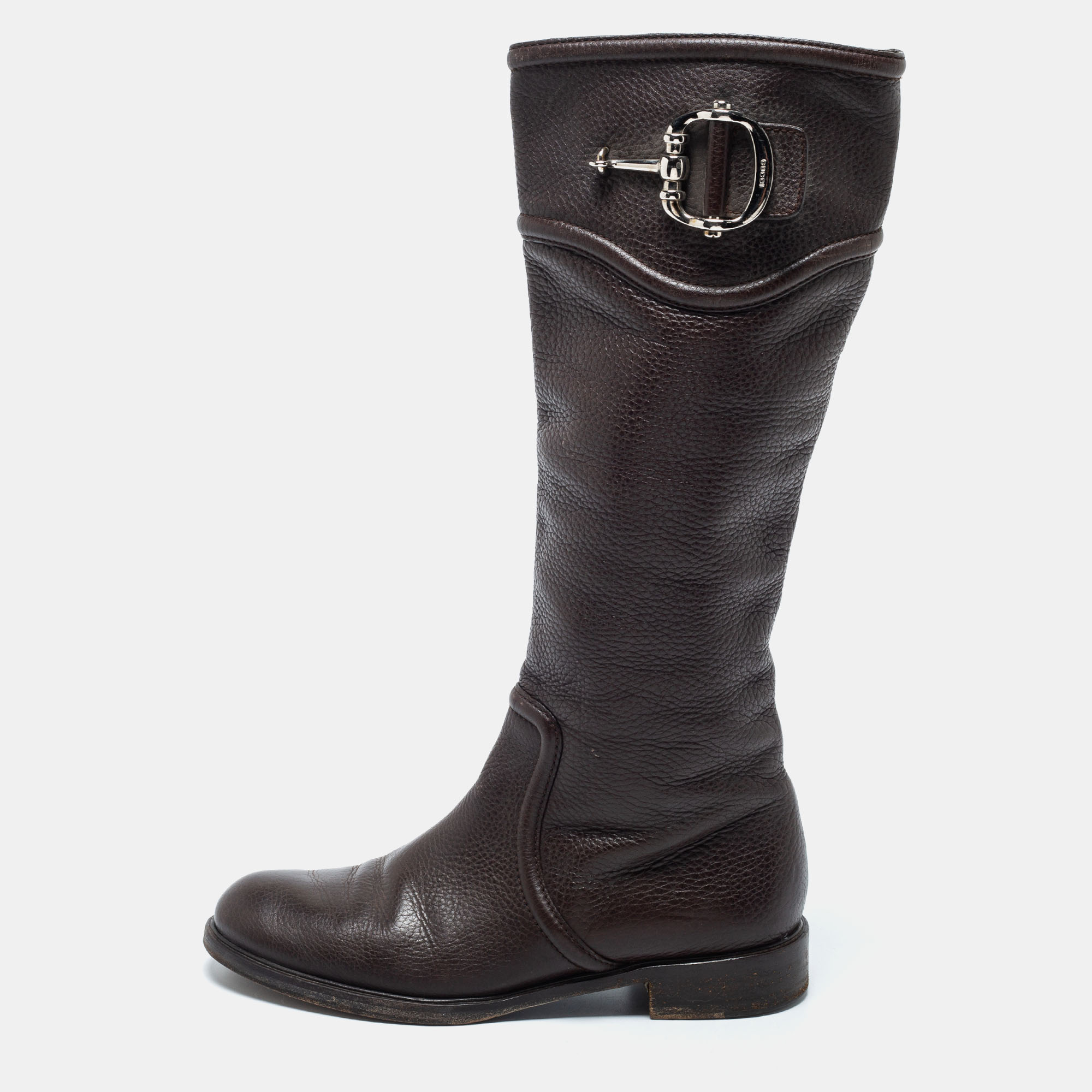 Gucci dark brown leather horsebit calf length boots size 38.5