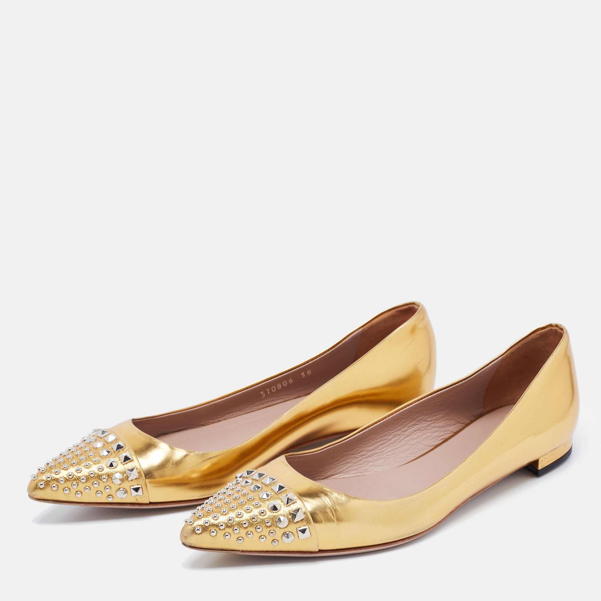 Gucci Gold Patent Leather Coline Ballet Flats Size 38