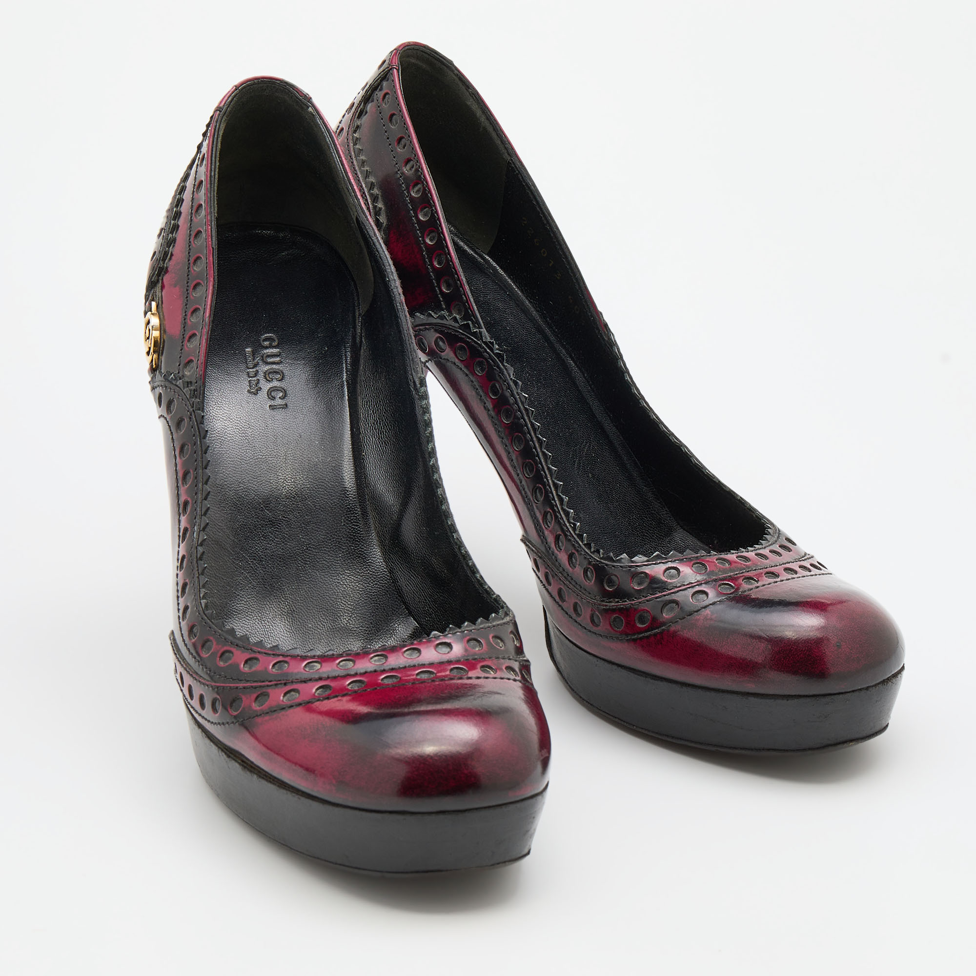Gucci Black/Red Two-Tone Brogue Leather Platform Pumps Size 40.5
