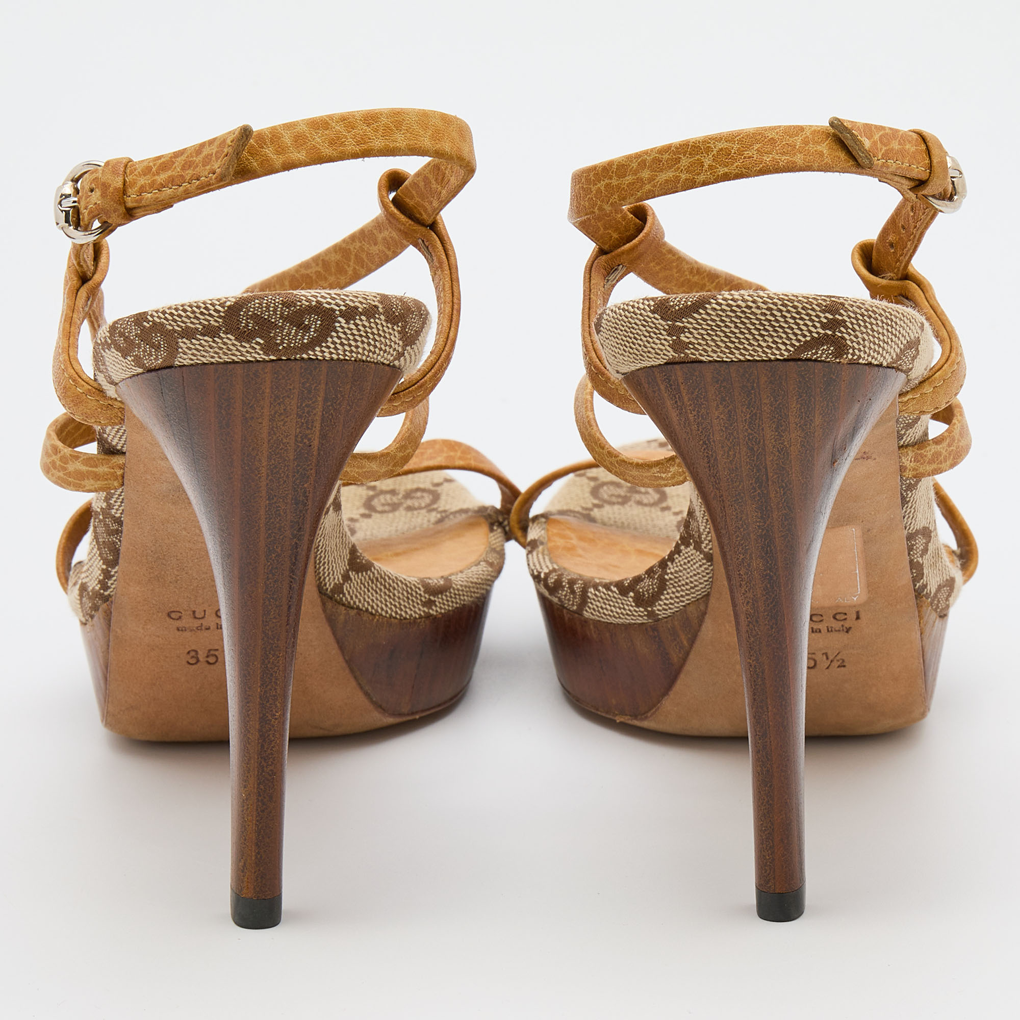 Gucci Brown Leather Bamboo Ankle Strap Sandals Size 35.5