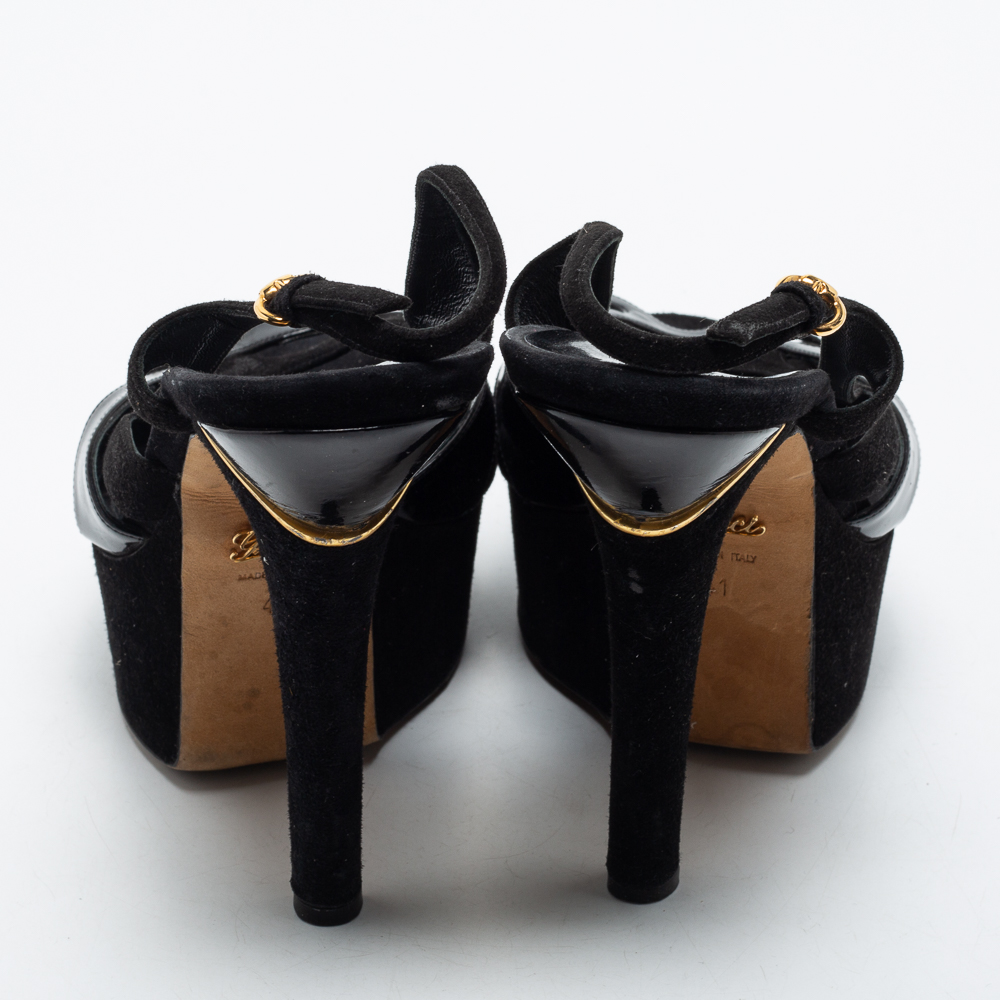 Gucci Black Suede Peep Toe  Platform Sandals Size 41