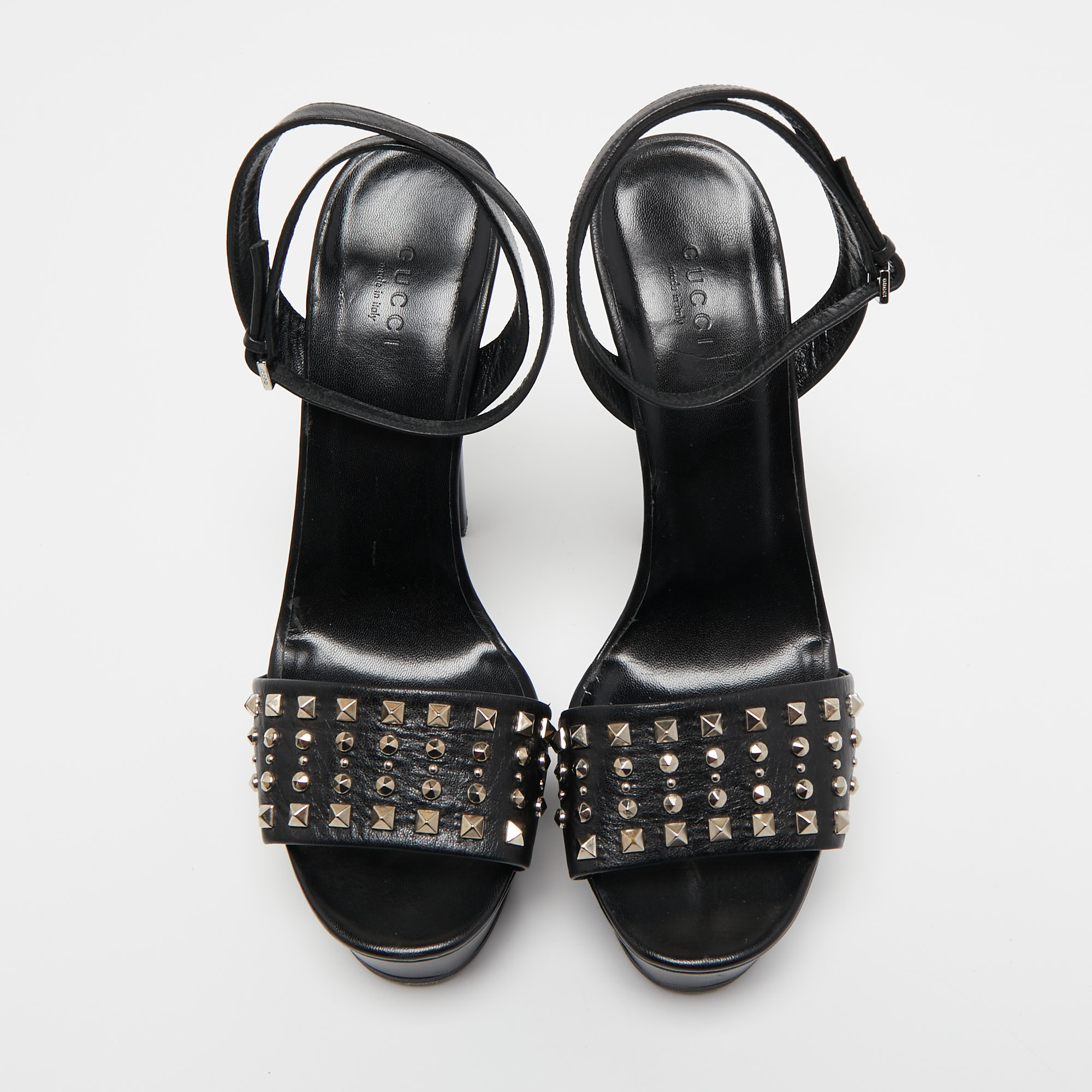 Gucci Black Studded Leather Leila Ankle Strap Sandals Size 40