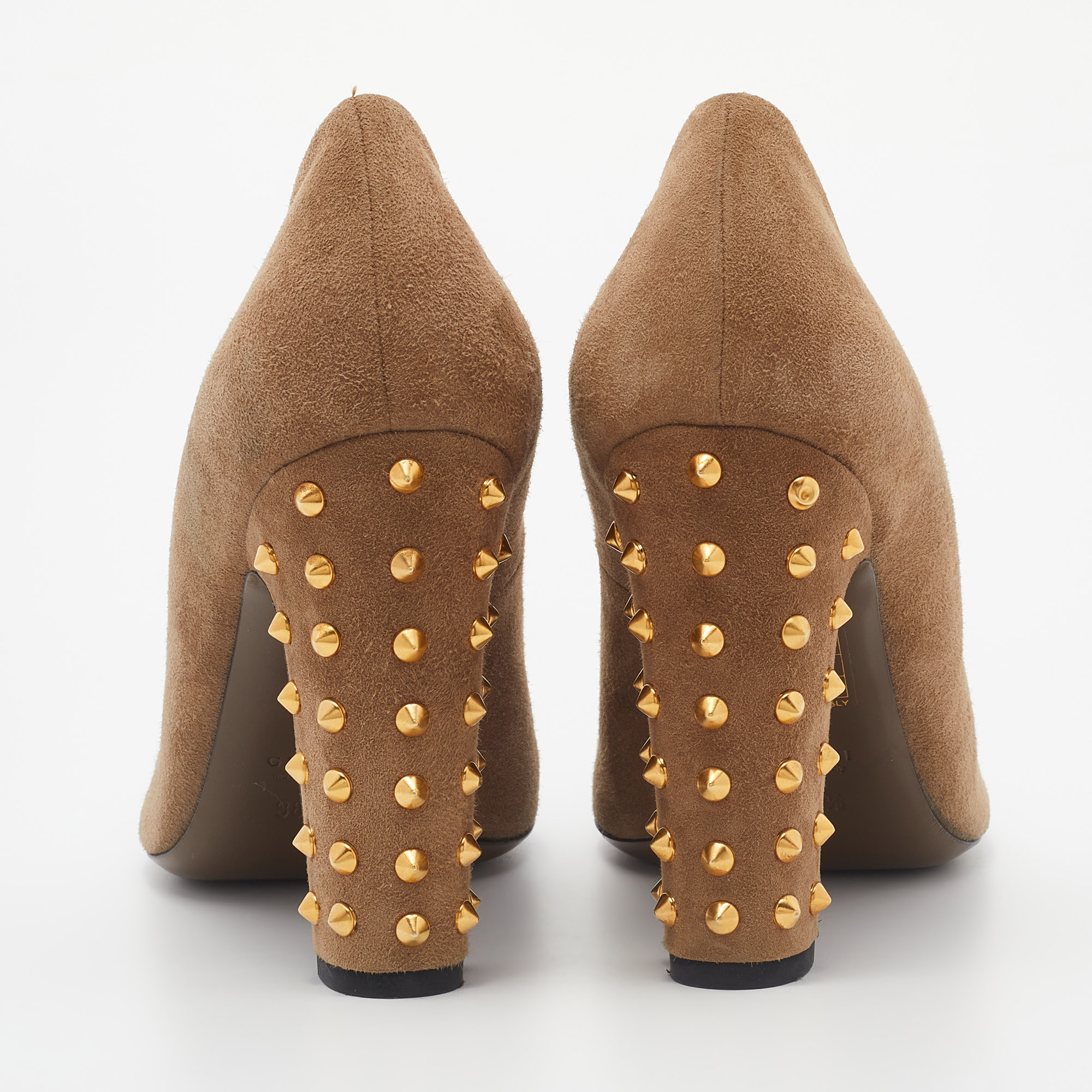 Gucci Brown Suede Studded Block Heel Pumps Size 38.5