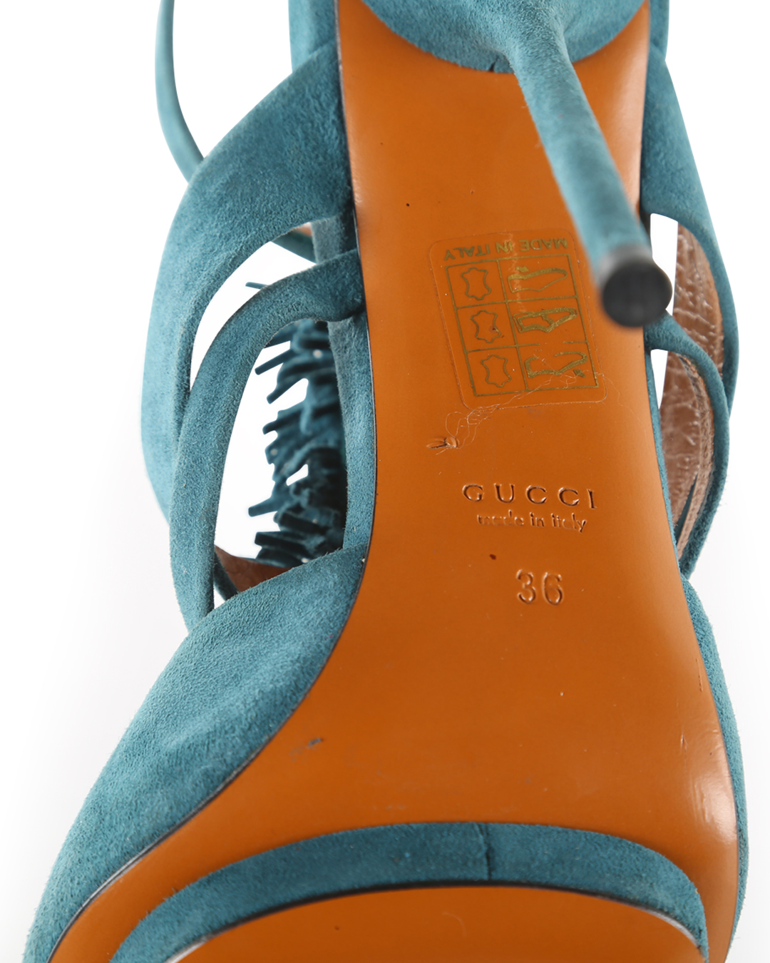 Gucci Blue Suede Fringed Petroleum T-Strap Sandals EU 36