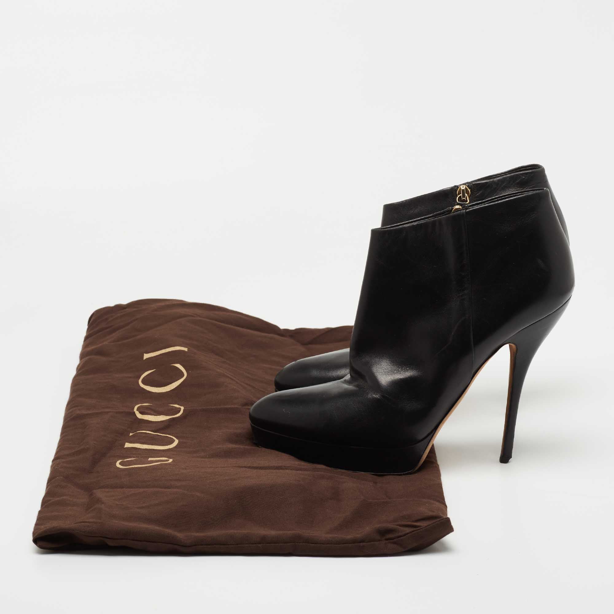 Gucci Black Leather Platform Ankle Booties Size 40