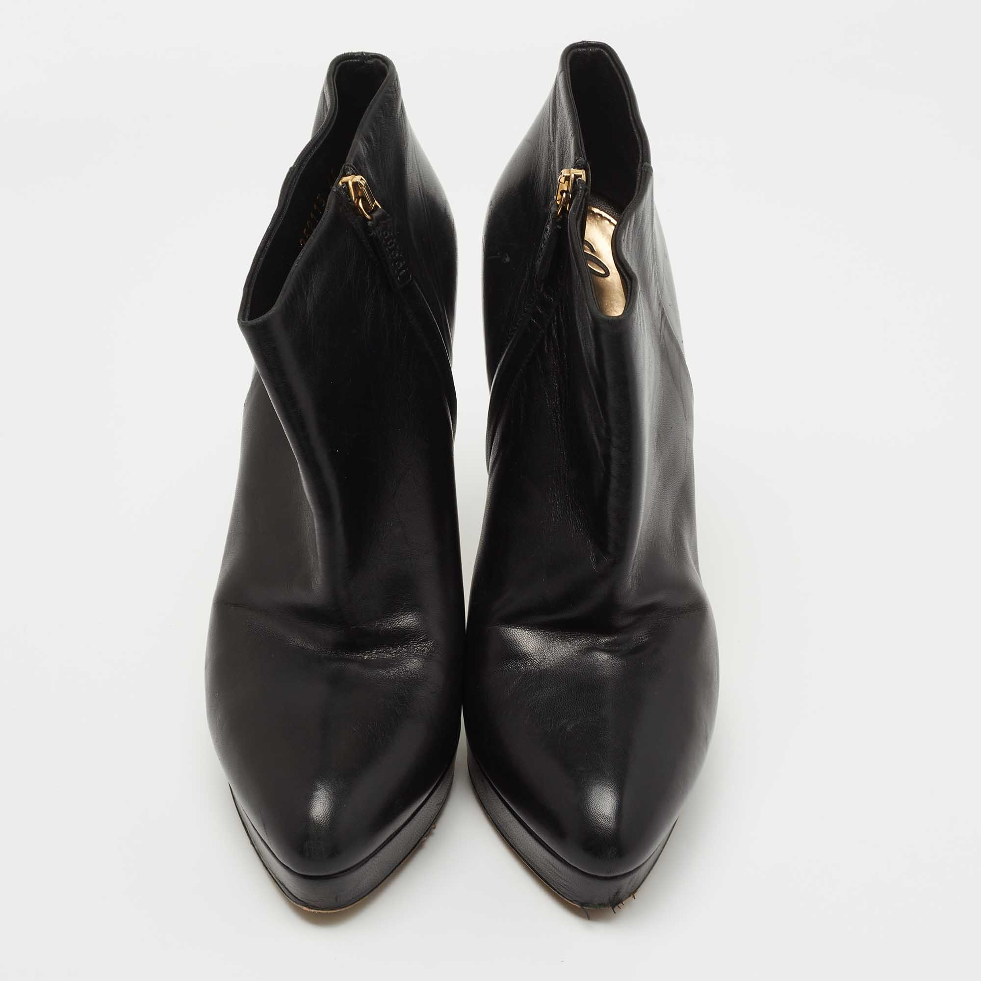 Gucci Black Leather Platform Ankle Booties Size 40