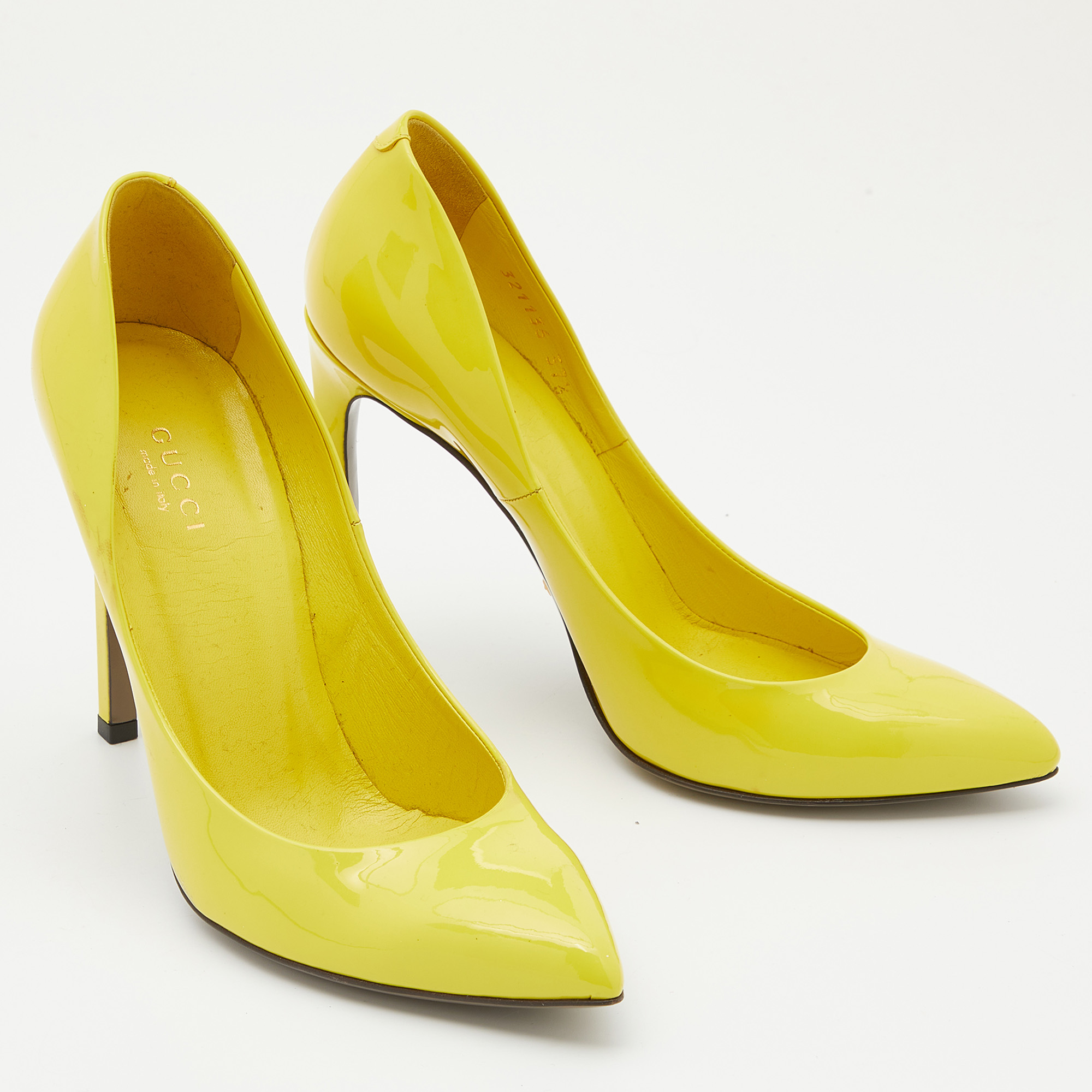 Gucci Bright Yellow Patent Leather Pointed Toe Pumps Size 37.5