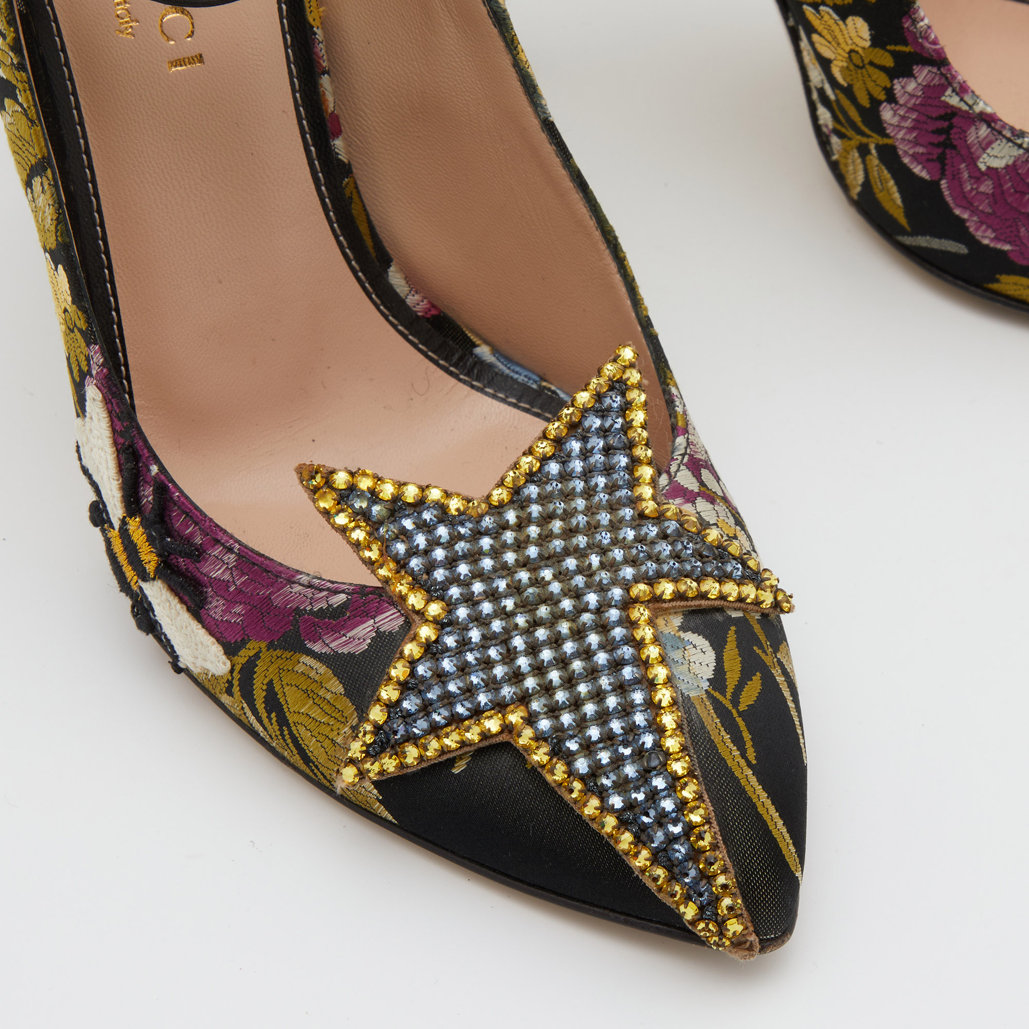 Gucci Multicolor Jacquard Floral Dionysus Ankle Strap Pumps Size 36.5