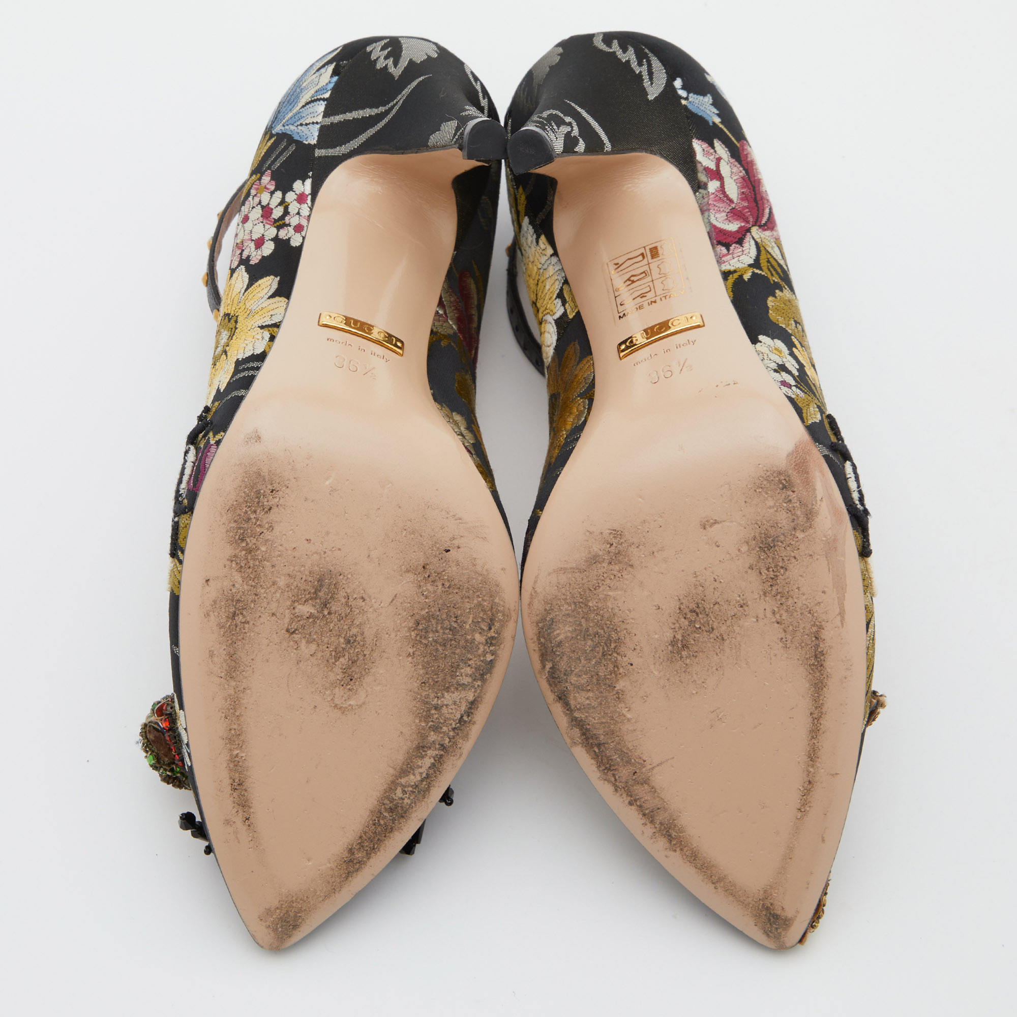 Gucci Multicolor Jacquard Floral Dionysus Ankle Strap Pumps Size 36.5