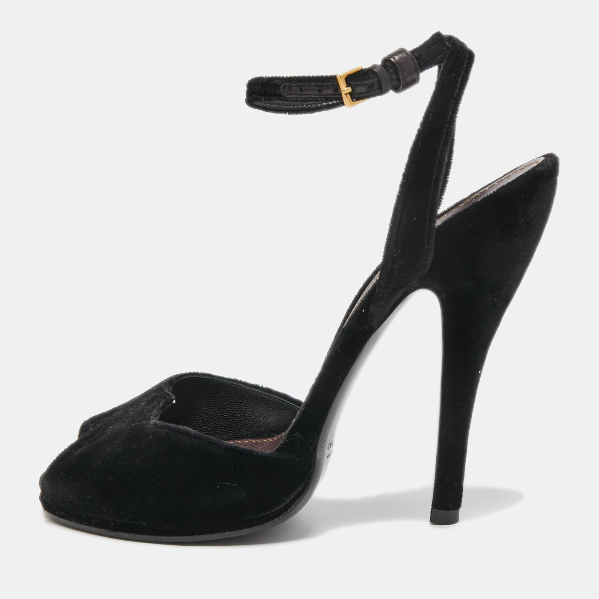 Gucci Black Velvet Peep Toe Platform Ankle Strap Sandals Size 38