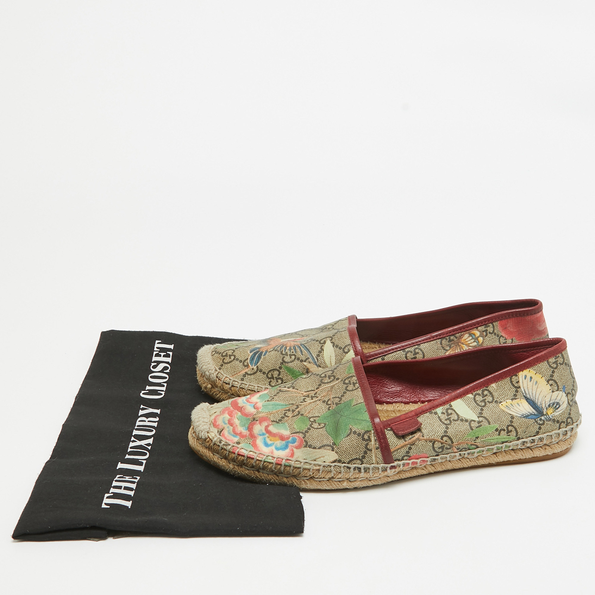 Gucci Multicolor Tian Print GG Supreme Canvas Flat Espadrilles Size 41.5