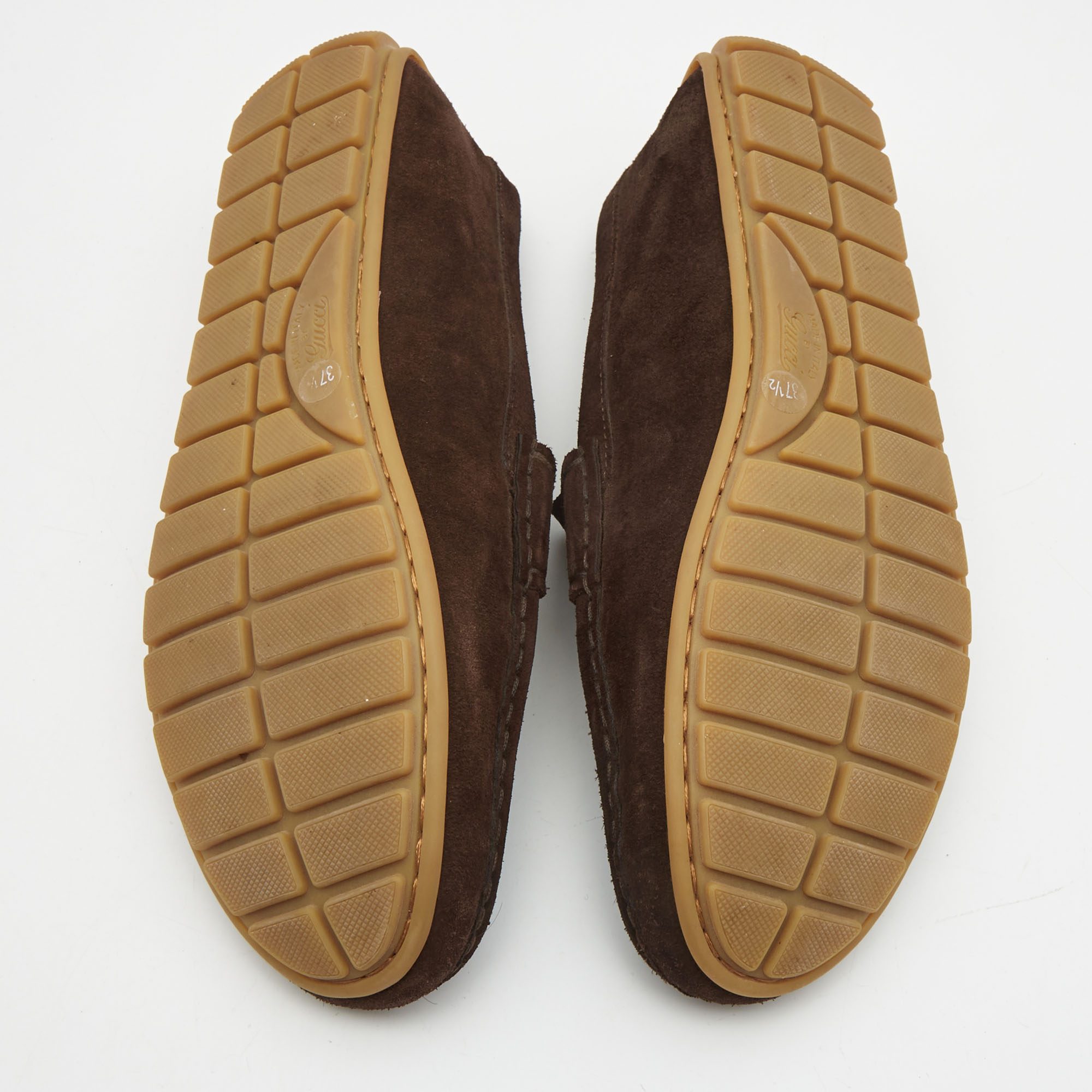 Gucci Brown Suede Interlocking G Logo Loafers Size 37.5