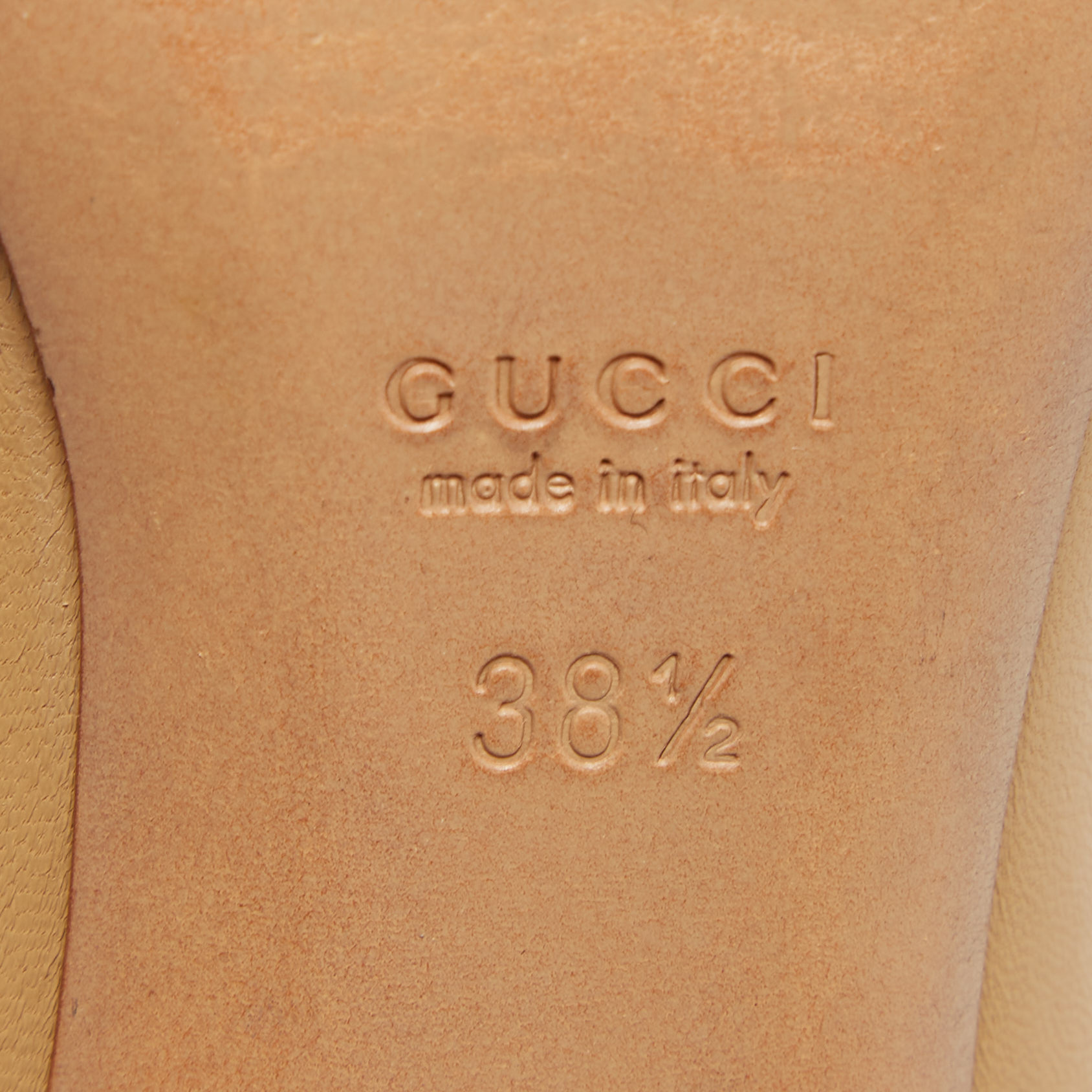 Gucci Beige Leather Horsebit Peep Toe Pumps Size 38.5
