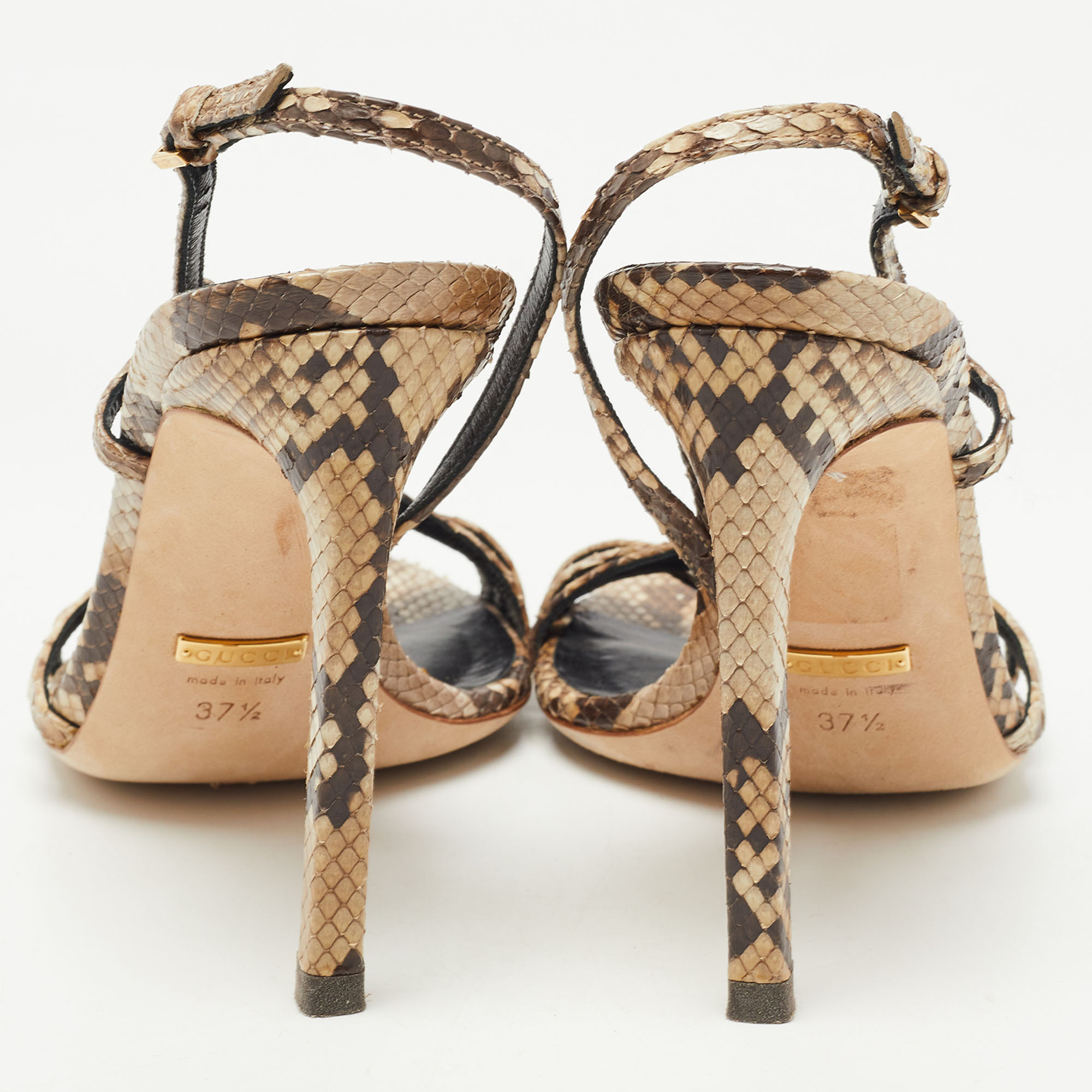 Gucci Beige/Brown Python Ankle Strap Sandals Size 37.5