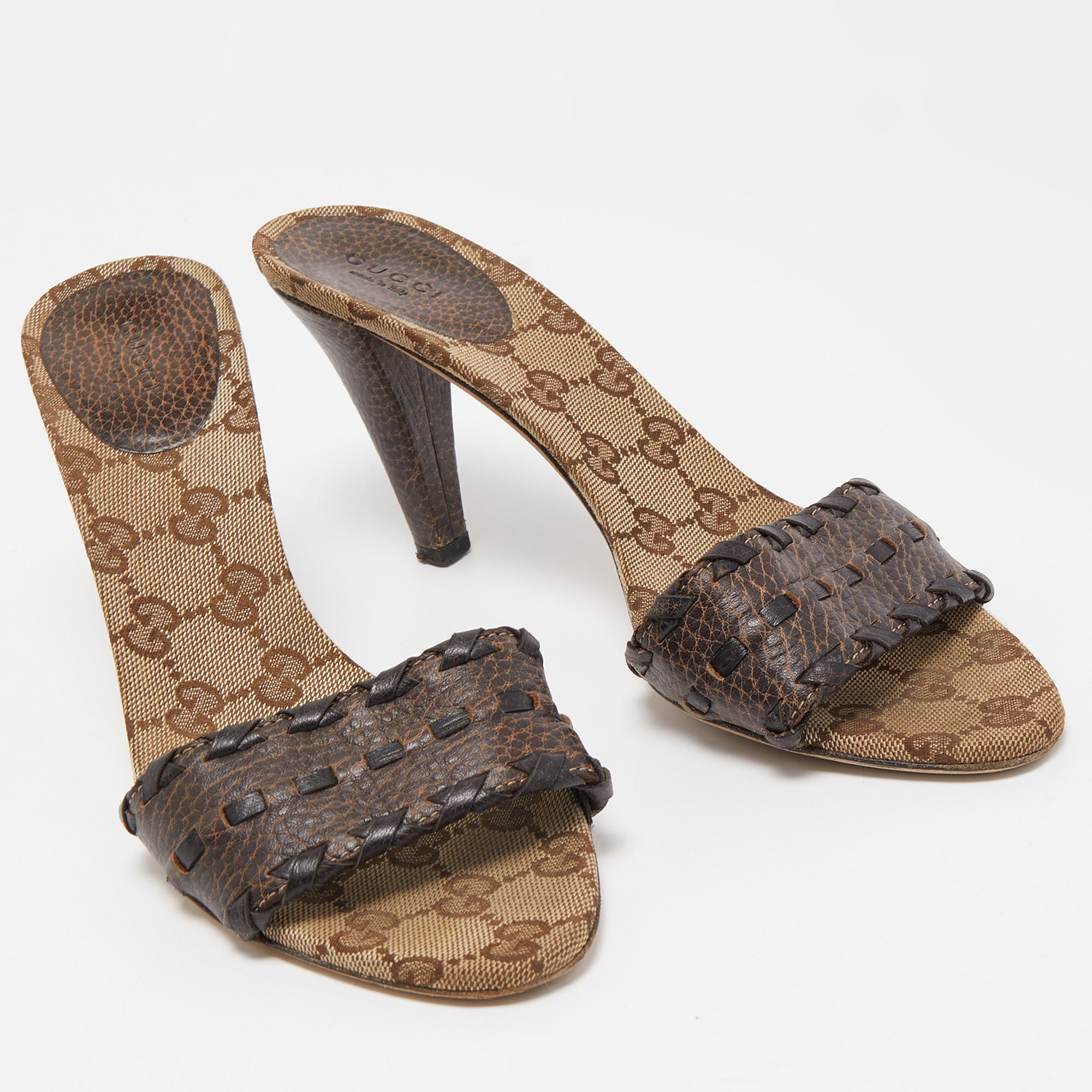 Gucci Brown Leather Slide Sandals Size 38.5