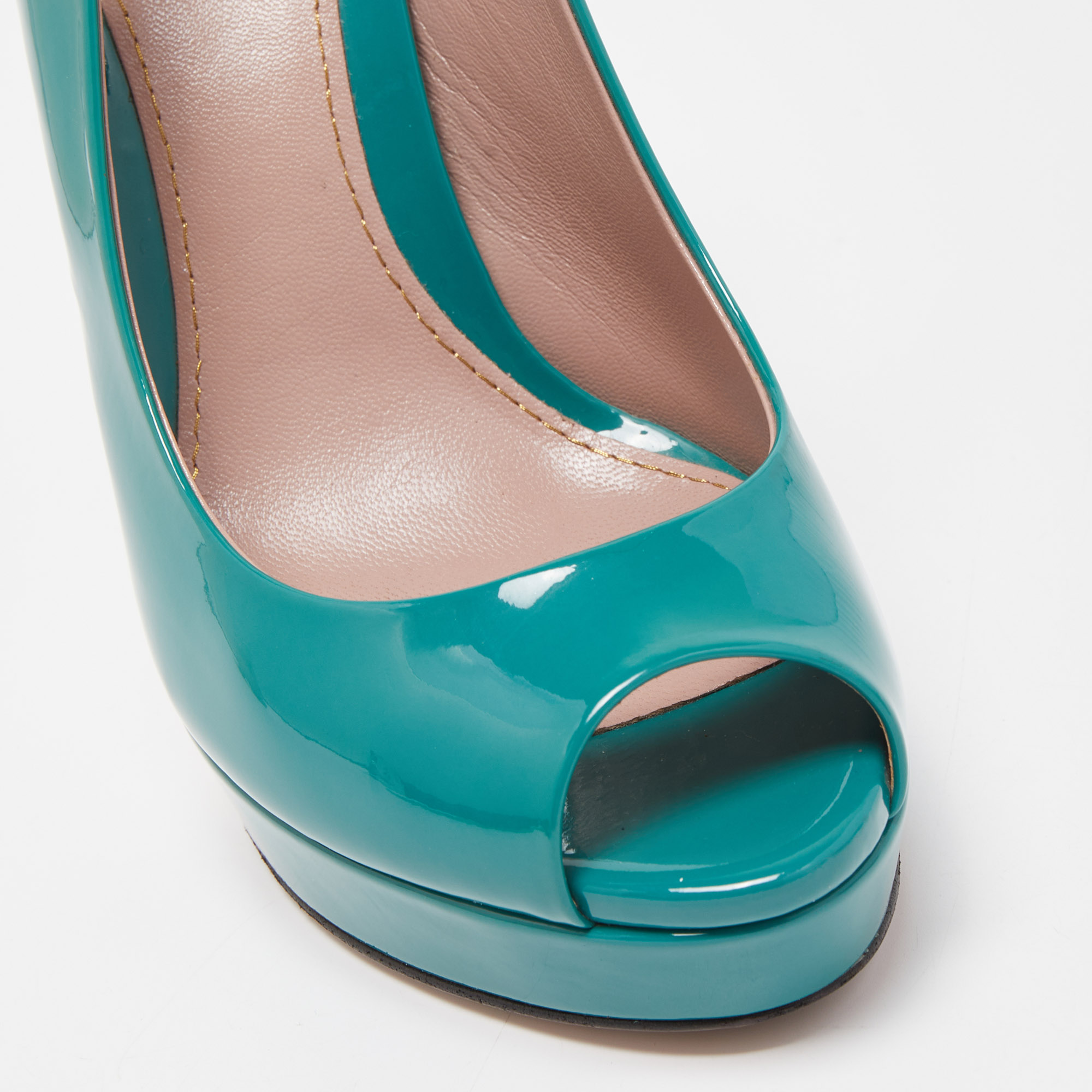 Gucci Green Patent Leather Sofia Peep Toe Slingback Sandals Size 37