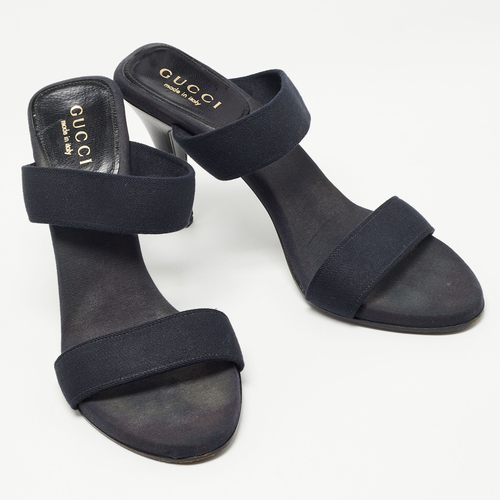 Gucci Navy Blue Canvas Slide Sandals Size  38.5