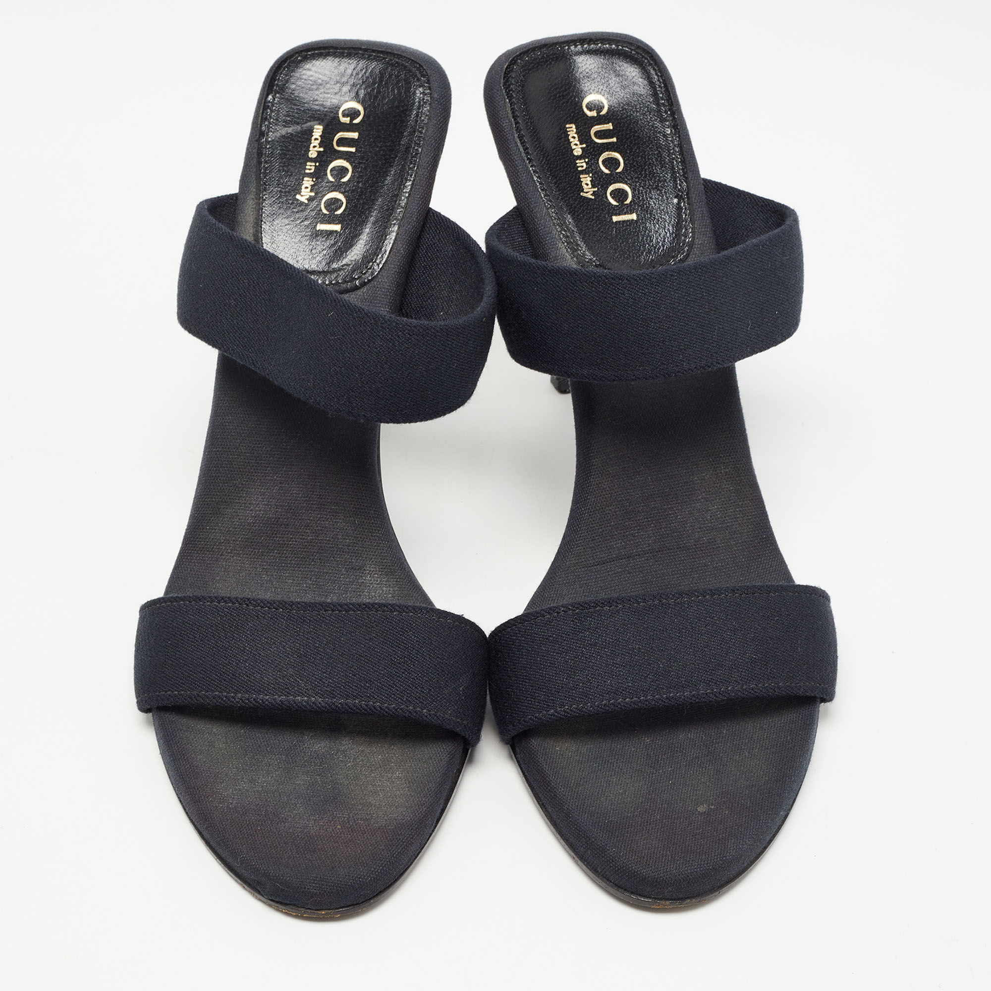 Gucci Navy Blue Canvas Slide Sandals Size  38.5