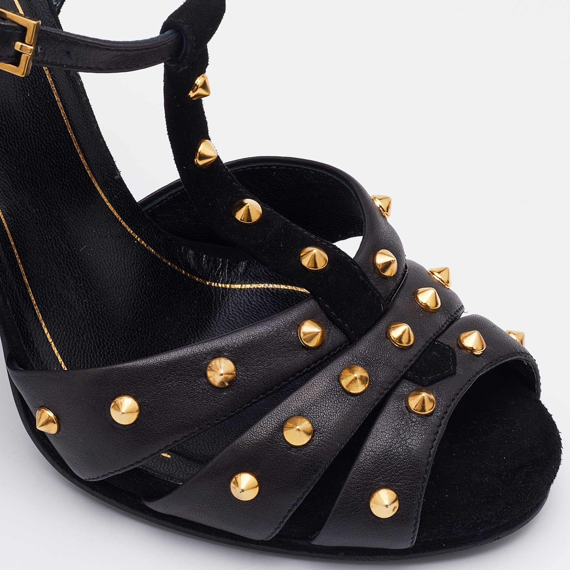 Gucci Black Suede And Leather Studded Ankle Strap Sandals Size 38