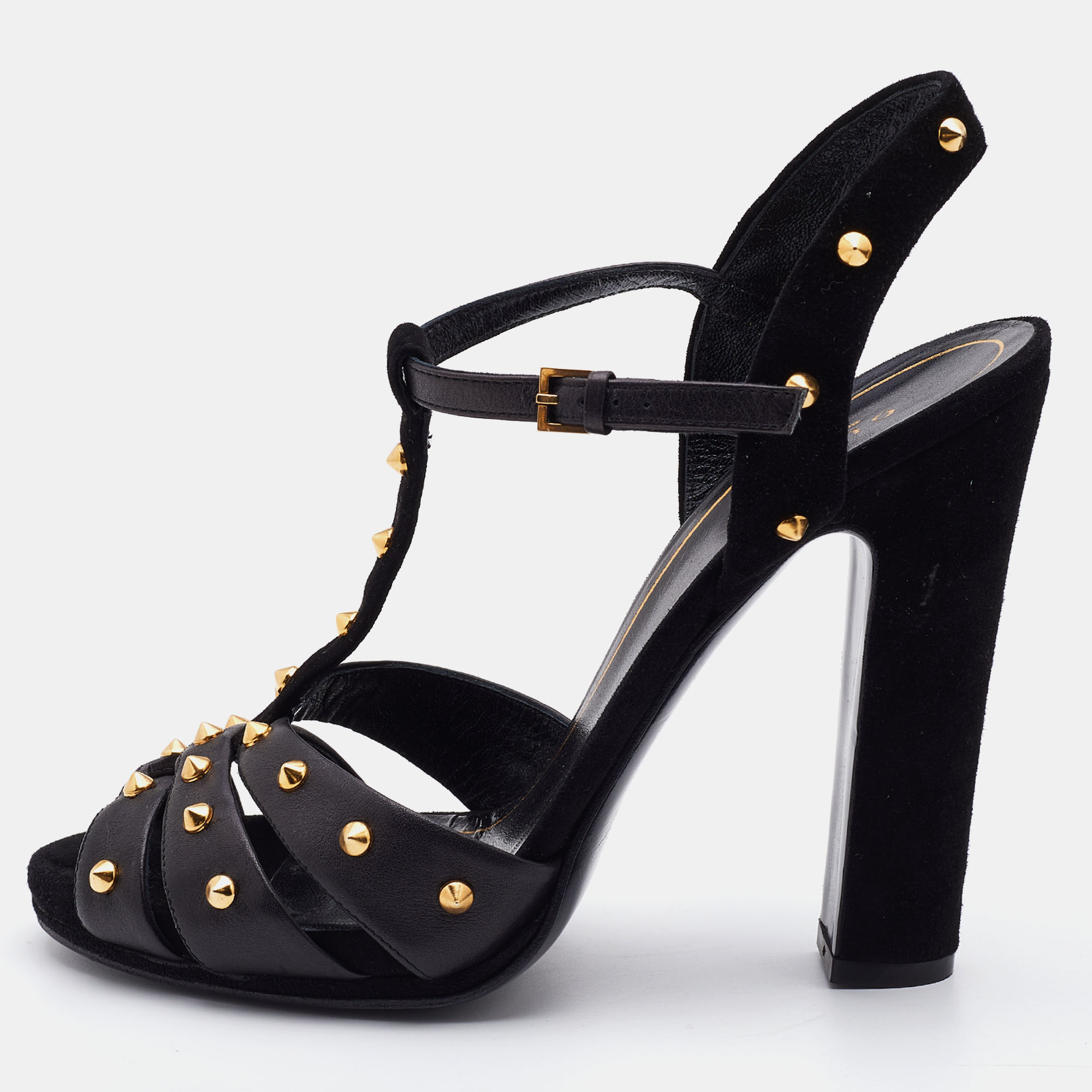 Gucci Black Suede And Leather Studded Ankle Strap Sandals Size 38