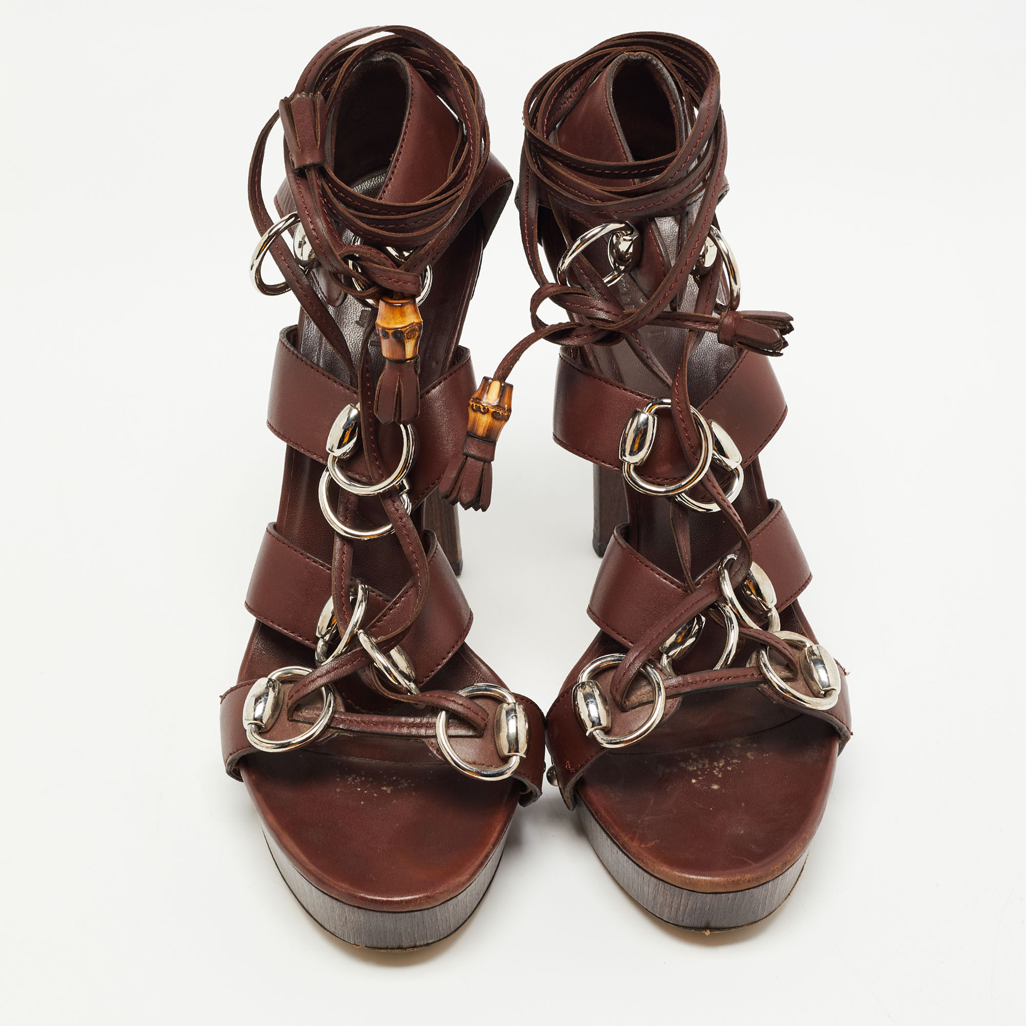 Gucci Brown Leather Gladiator Sandals Size 40.5