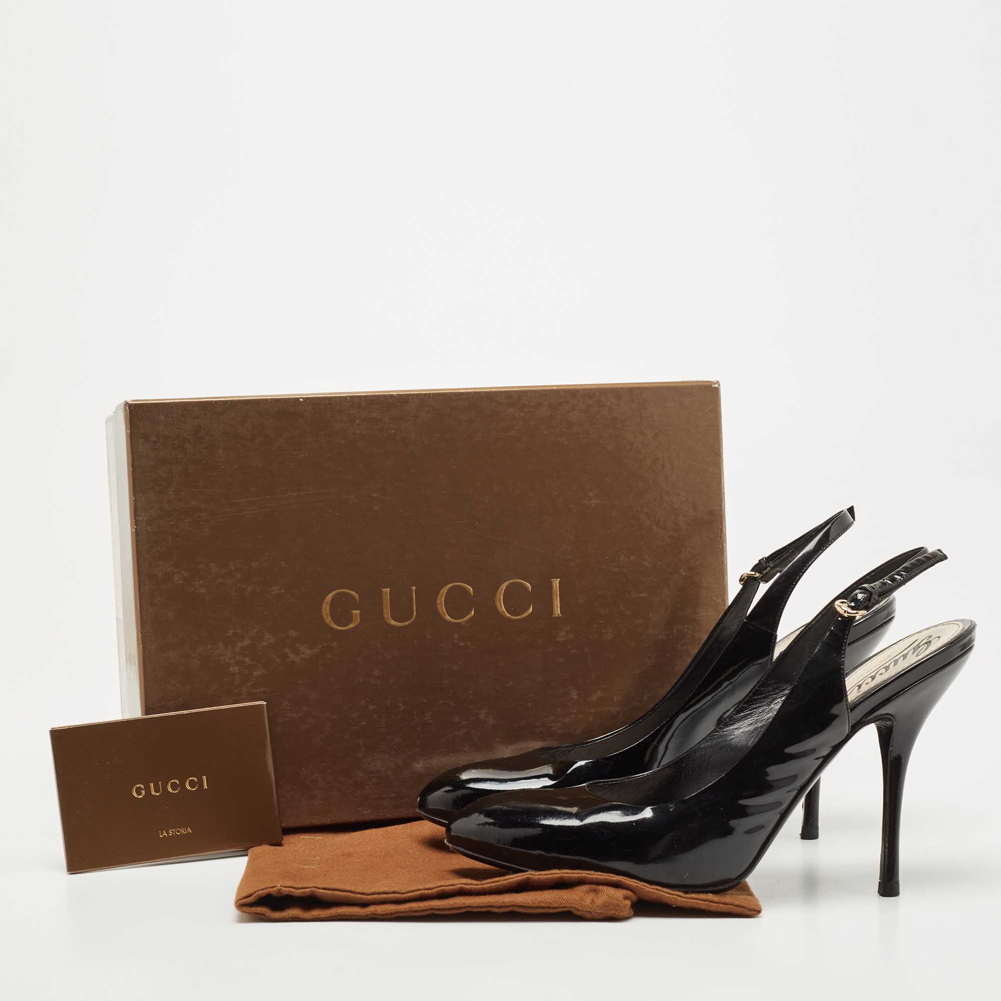 Gucci Black Patent Leather Slingback  Pumps Size 38.5