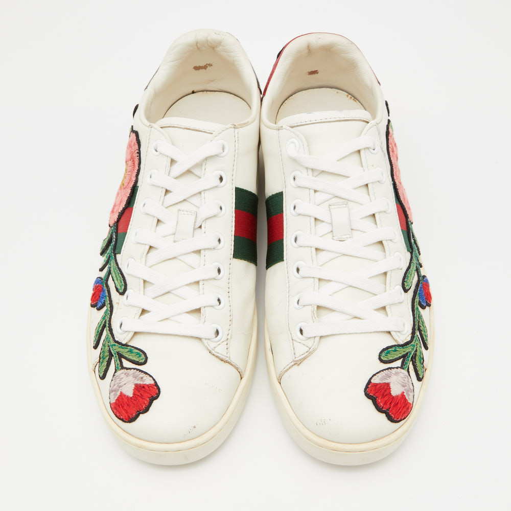 Gucci White Leather Floral Ace Sneakers Size 39