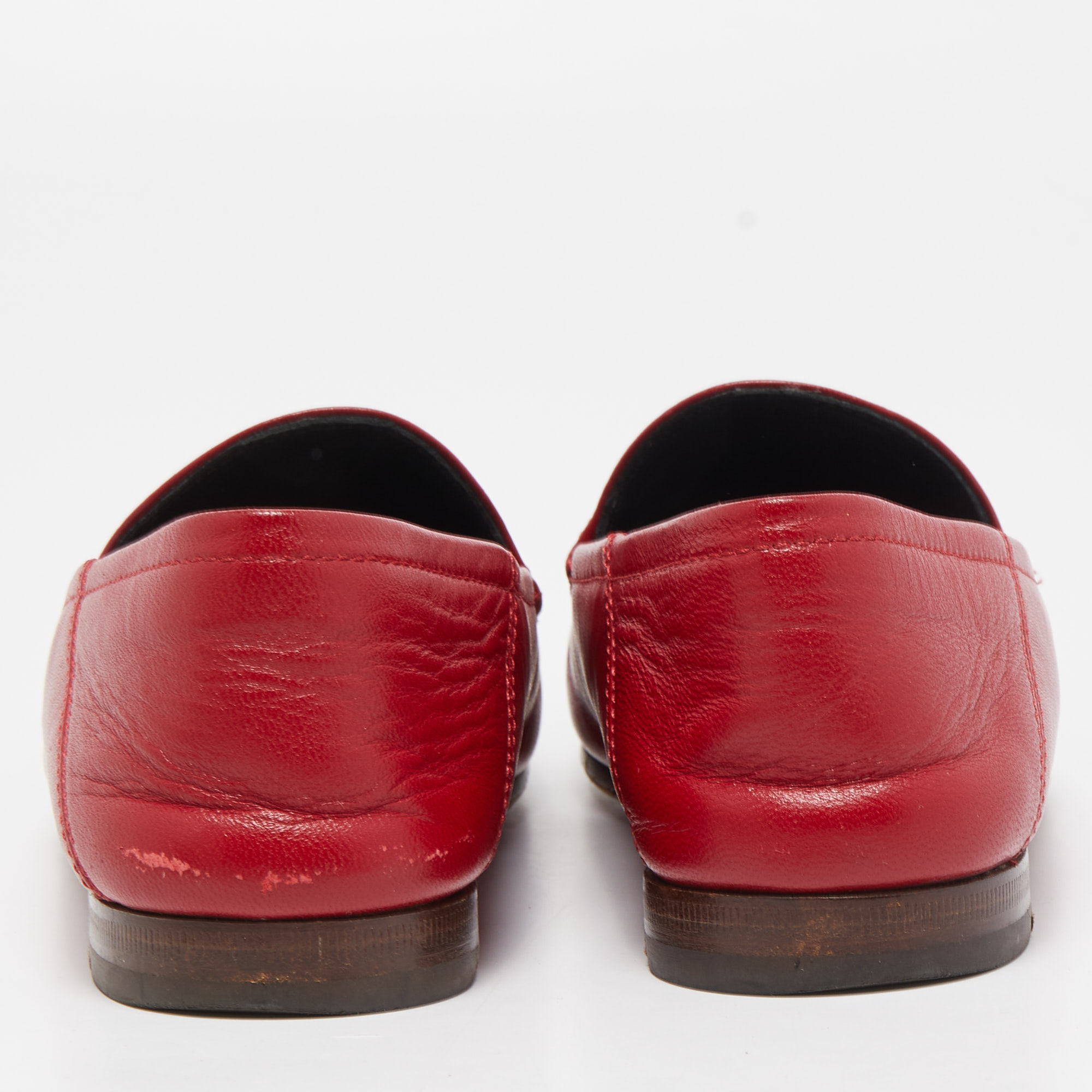 Gucci Red Leather Jordaan Loafers Size 36
