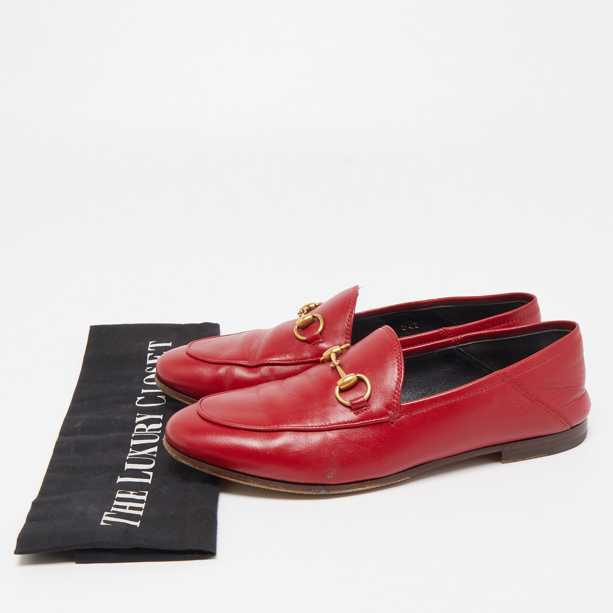 Gucci Red Leather Jordaan Loafers Size 36